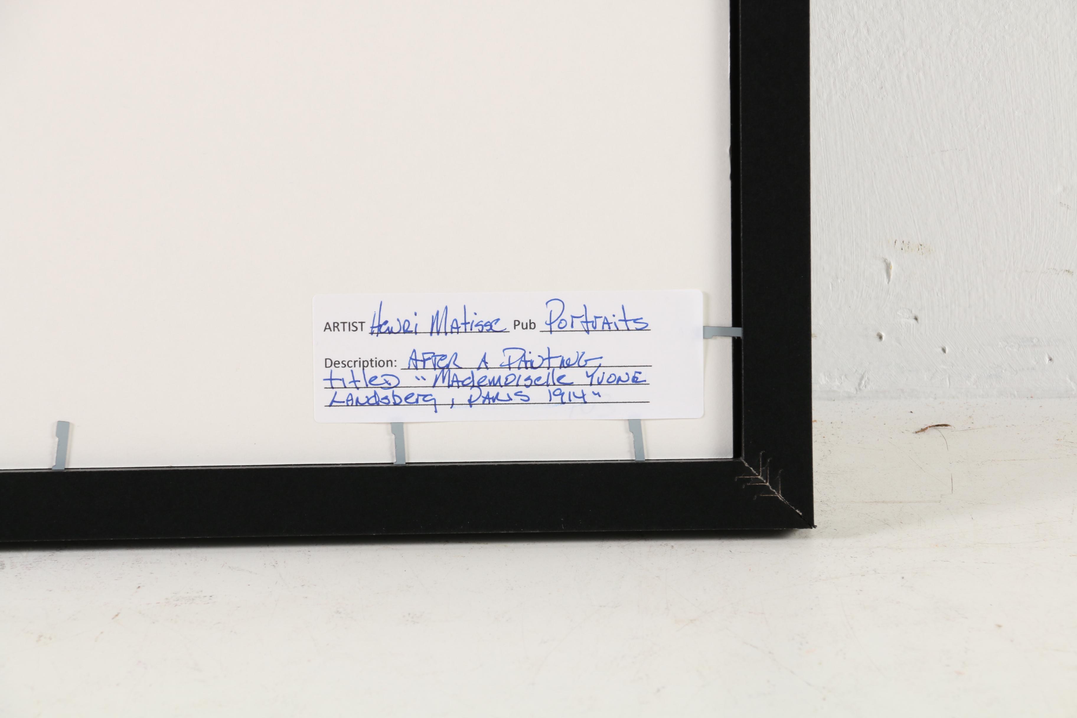 Collotype after Henri Matisse "Mademoiselle Yvonne Landsberg, Paris 1914"