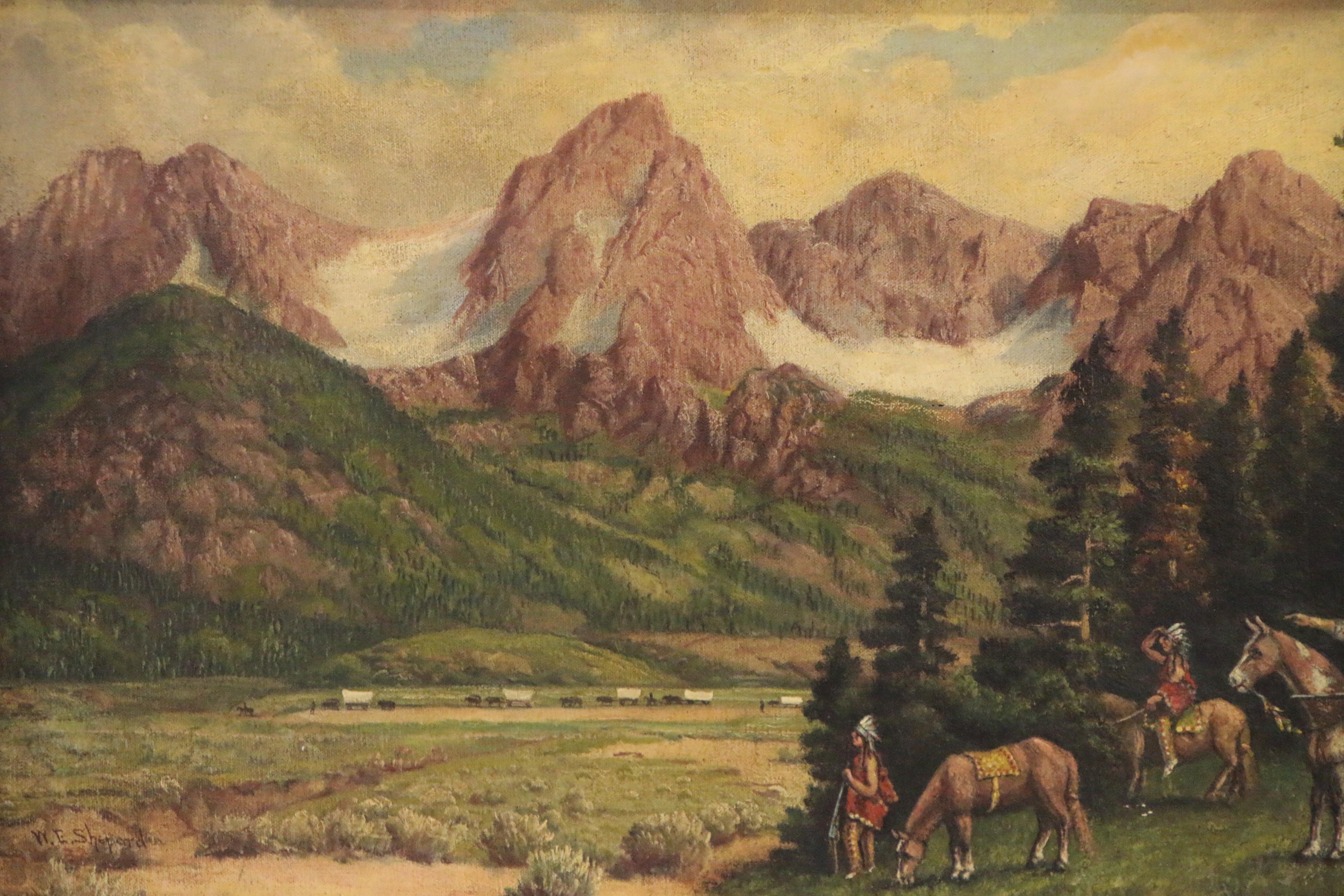 William E. Shepard Oil Painting "Perils of Pioneers", Early 20th Century