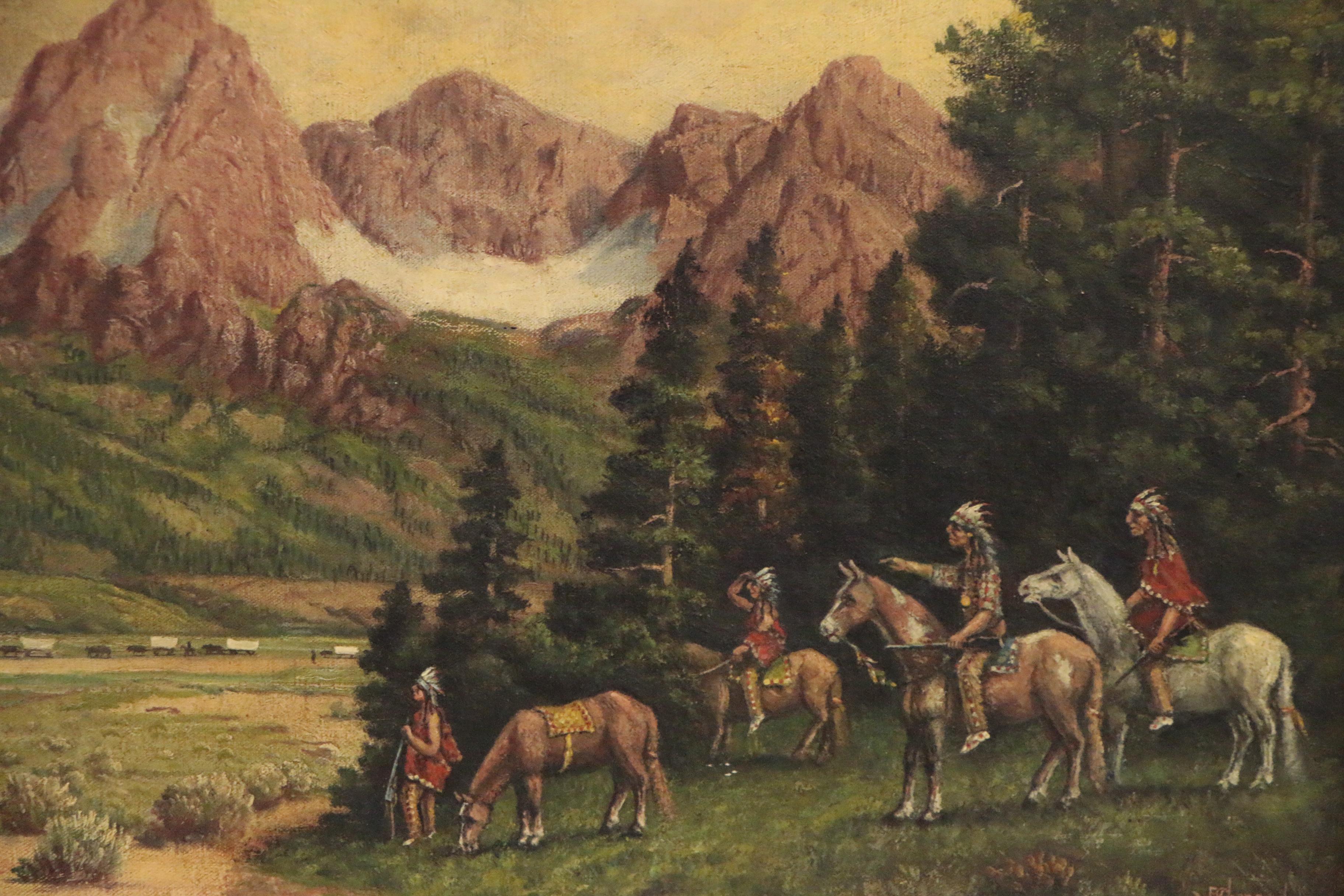 William E. Shepard Oil Painting "Perils of Pioneers", Early 20th Century