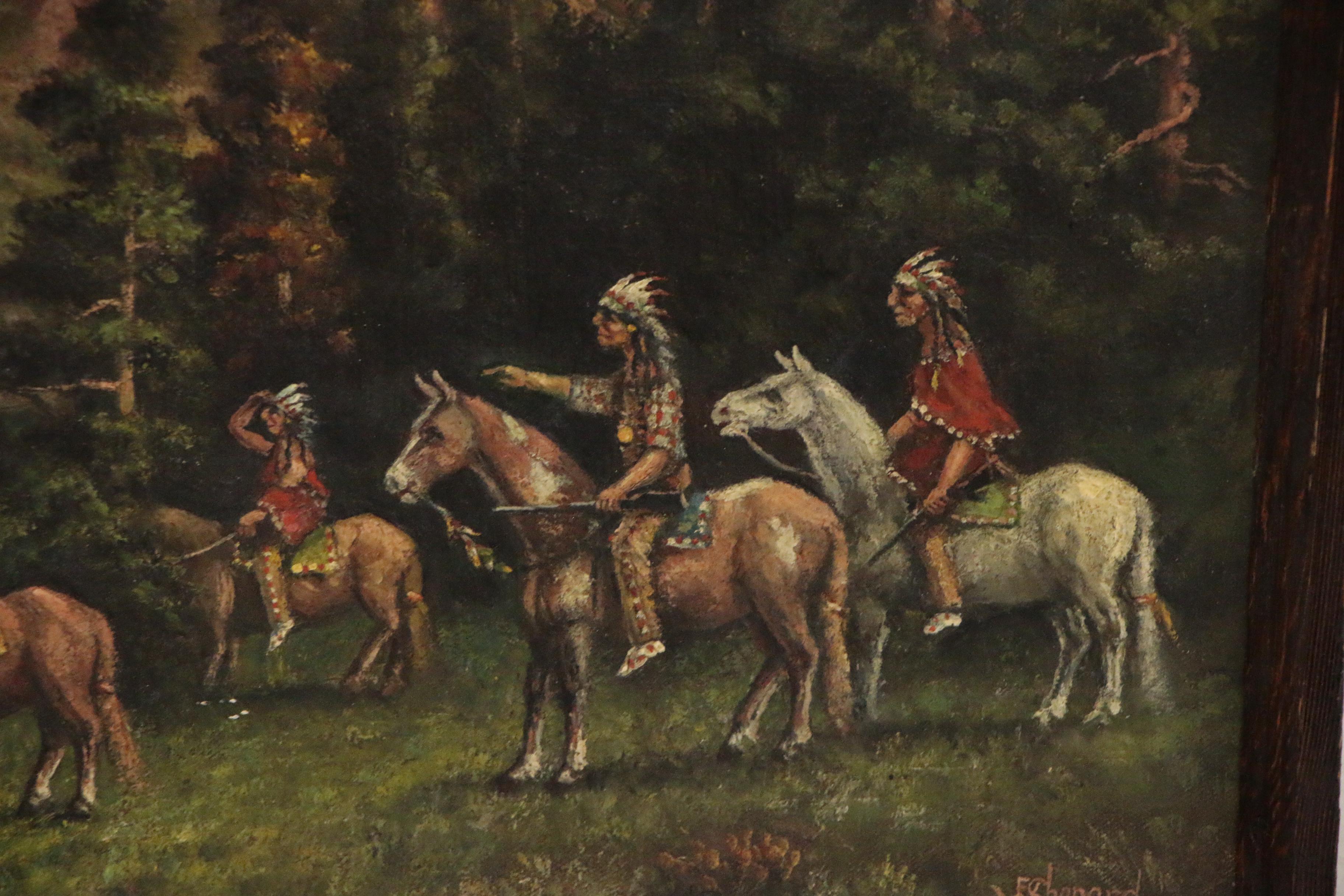 William E. Shepard Oil Painting "Perils of Pioneers", Early 20th Century