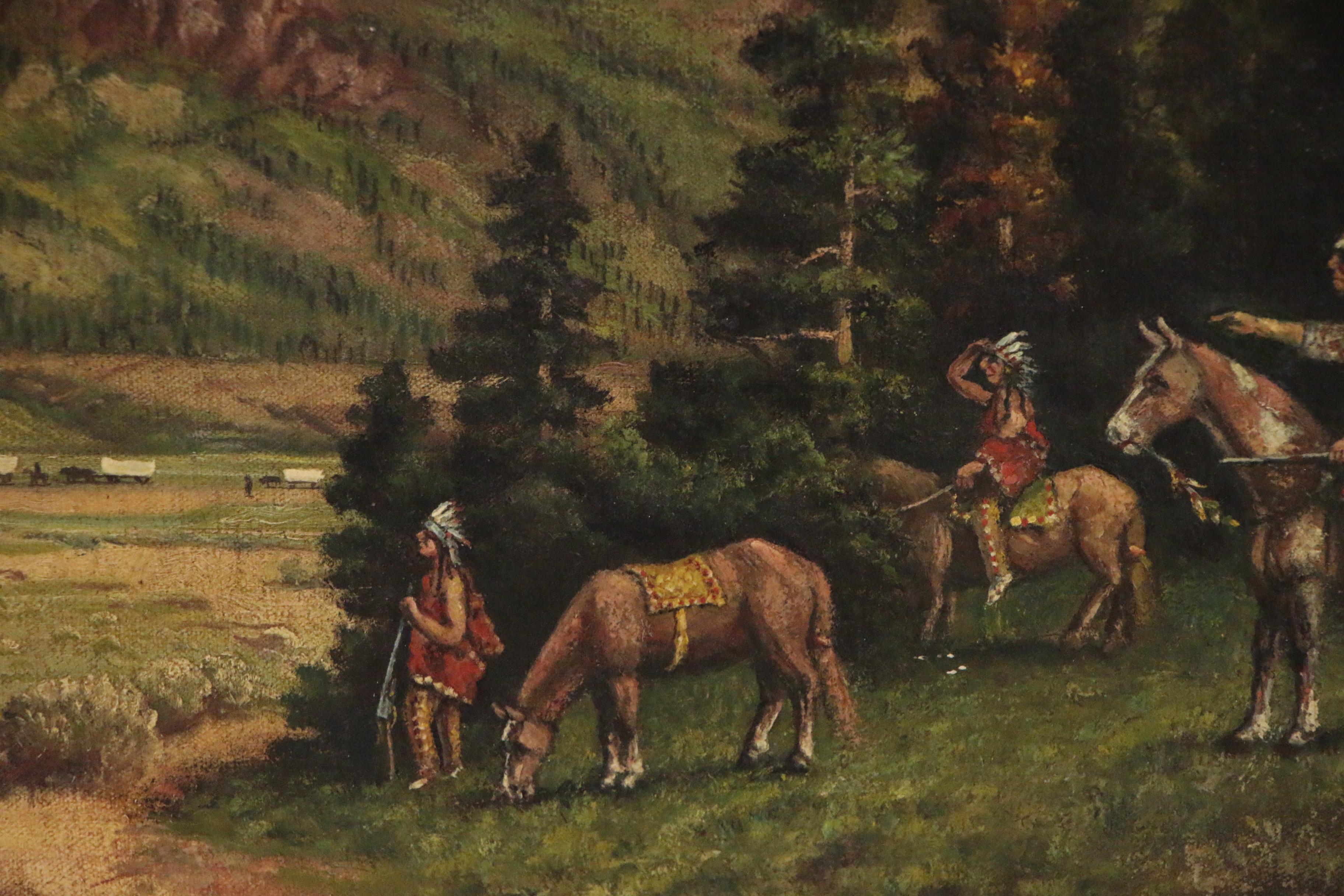 William E. Shepard Oil Painting "Perils of Pioneers", Early 20th Century