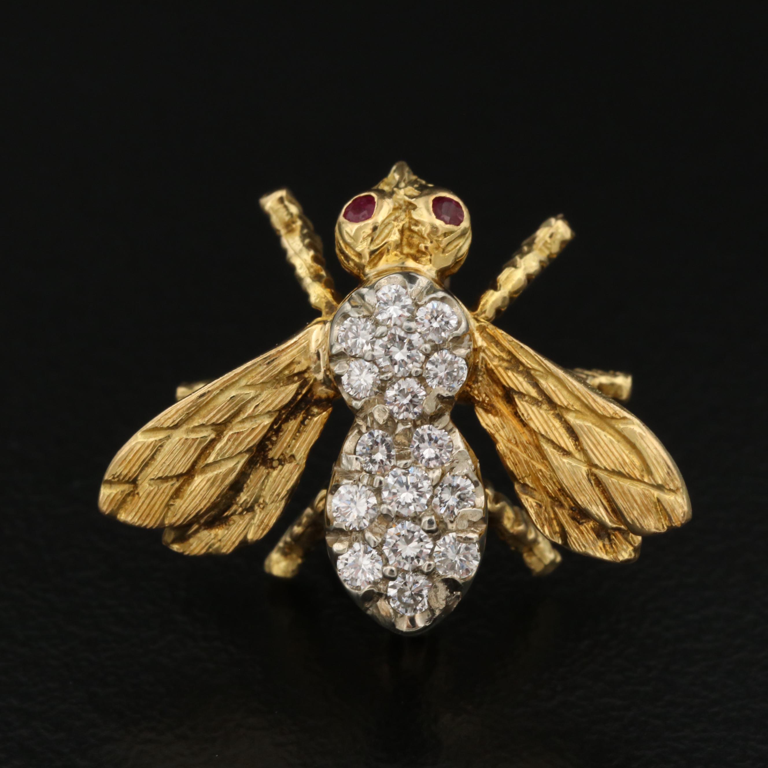Herbert Rosenthal 18K Diamond and Ruby Bee Brooch