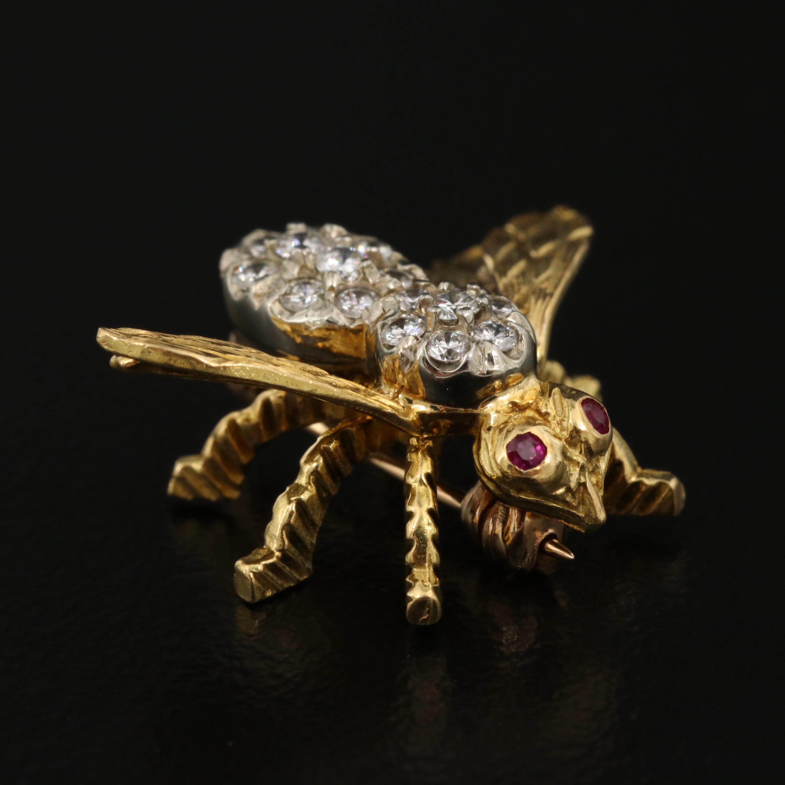 Herbert Rosenthal 18K Diamond and Ruby Bee Brooch