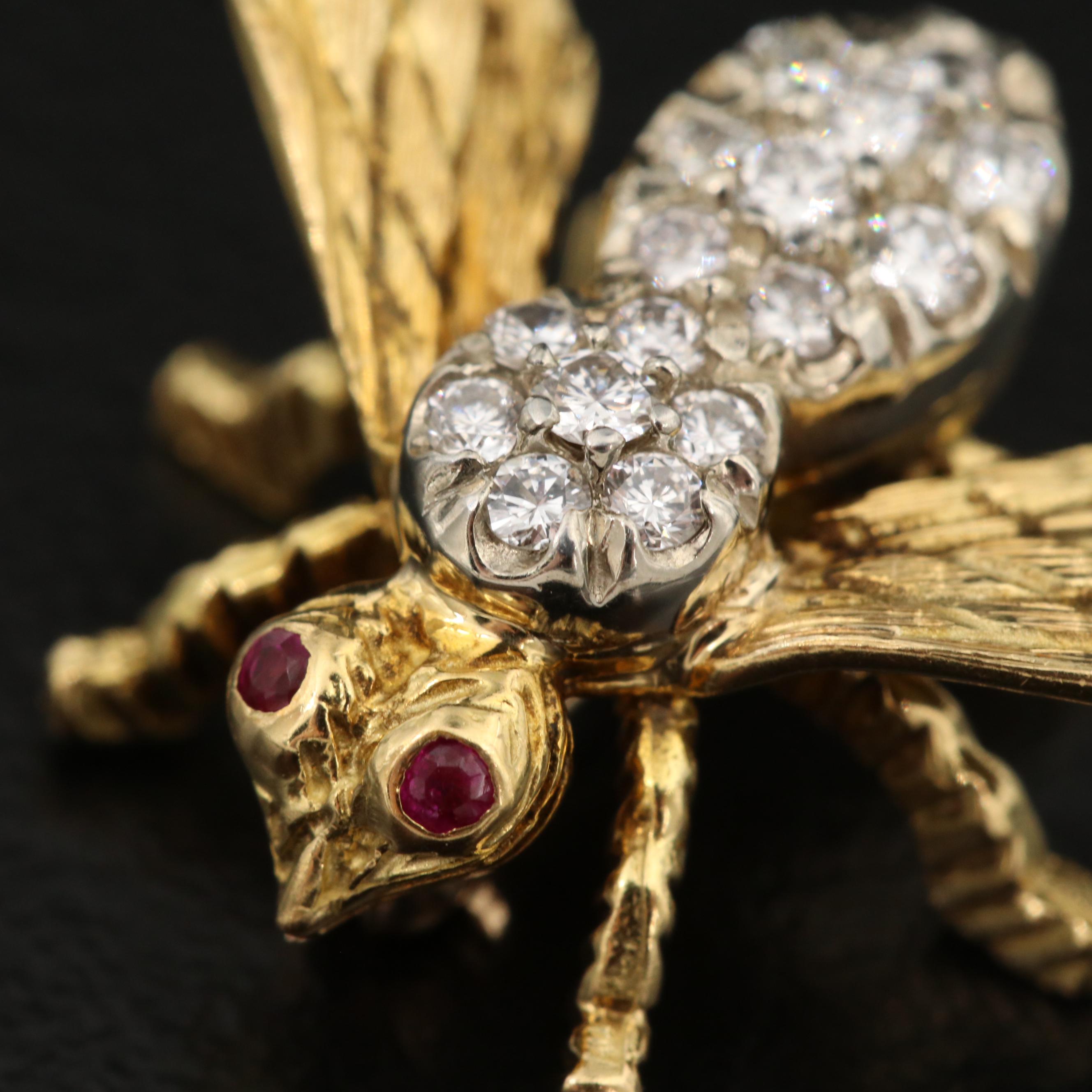 Herbert Rosenthal 18K Diamond and Ruby Bee Brooch