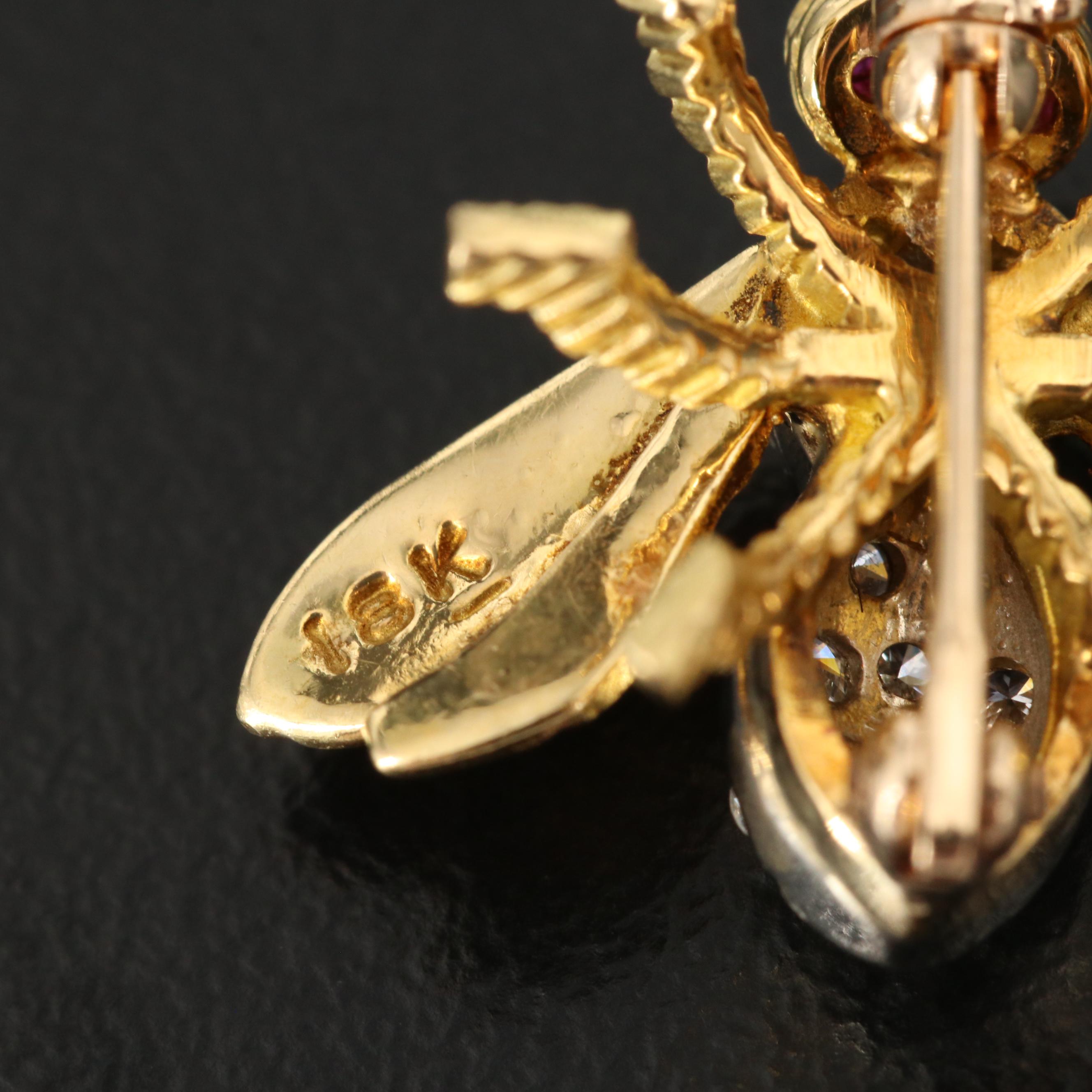Herbert Rosenthal 18K Diamond and Ruby Bee Brooch