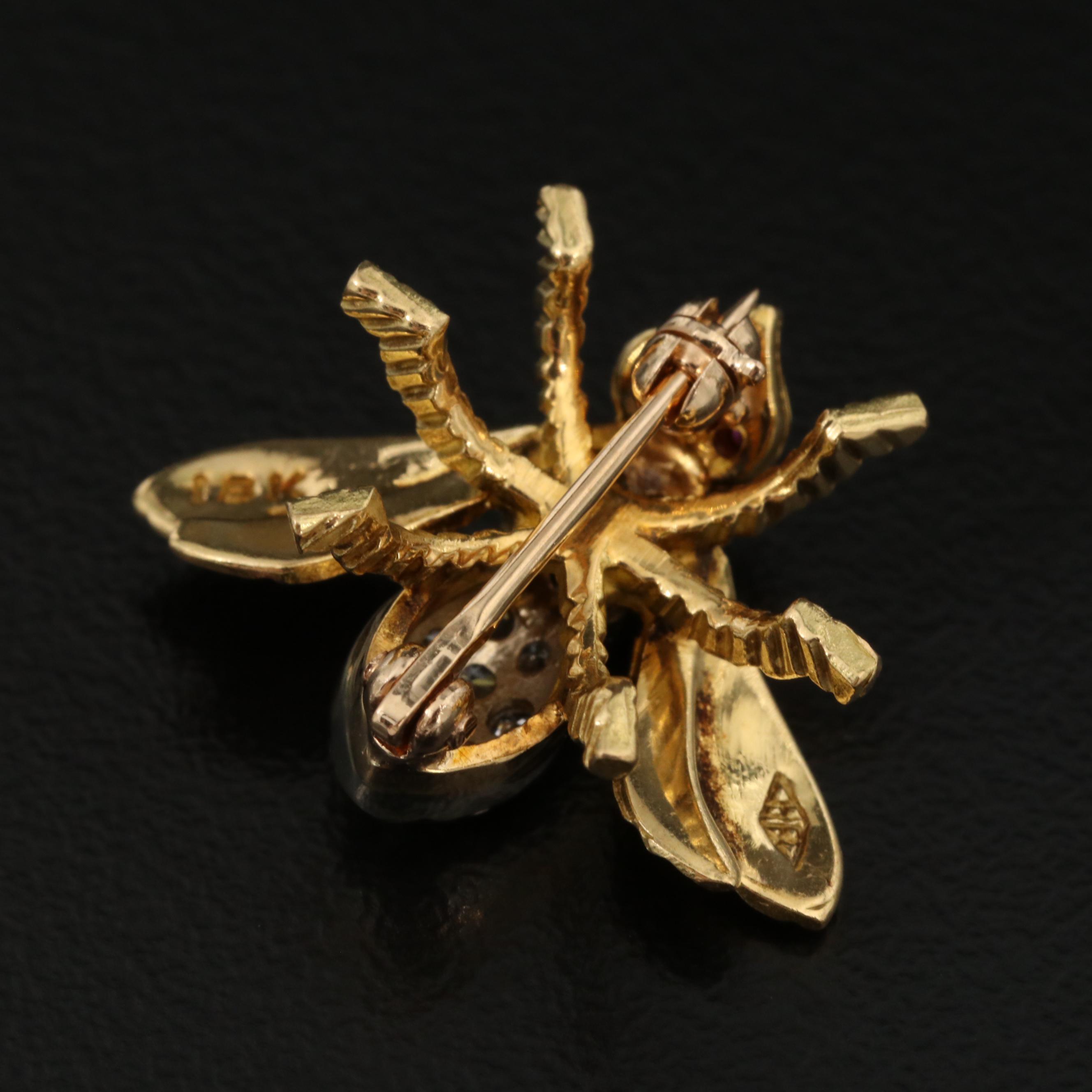 Herbert Rosenthal 18K Diamond and Ruby Bee Brooch