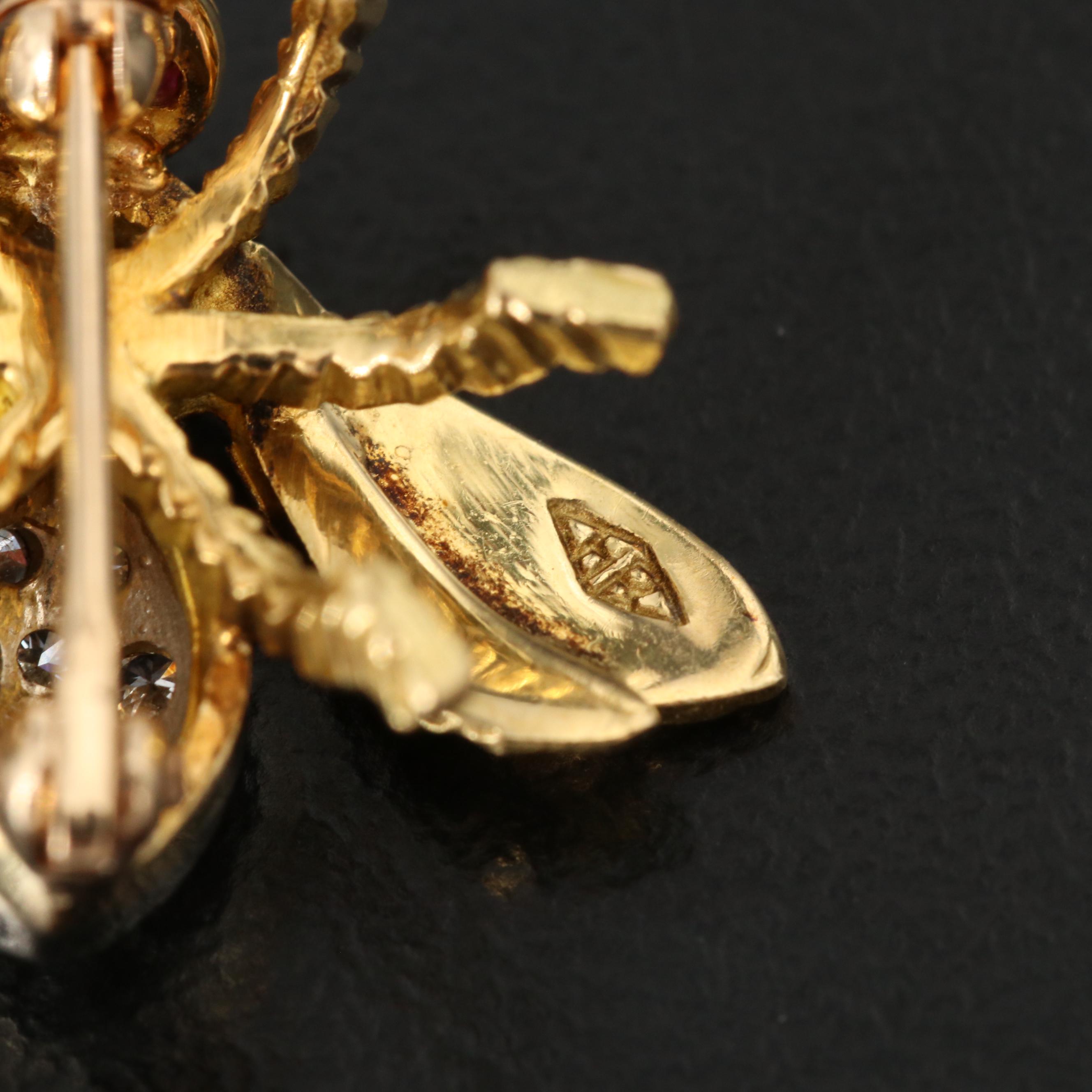 Herbert Rosenthal 18K Diamond and Ruby Bee Brooch