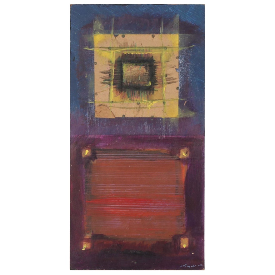 Jerome D'Angelo Mixed Media Painting of Geometric Abstract Composition, 2002