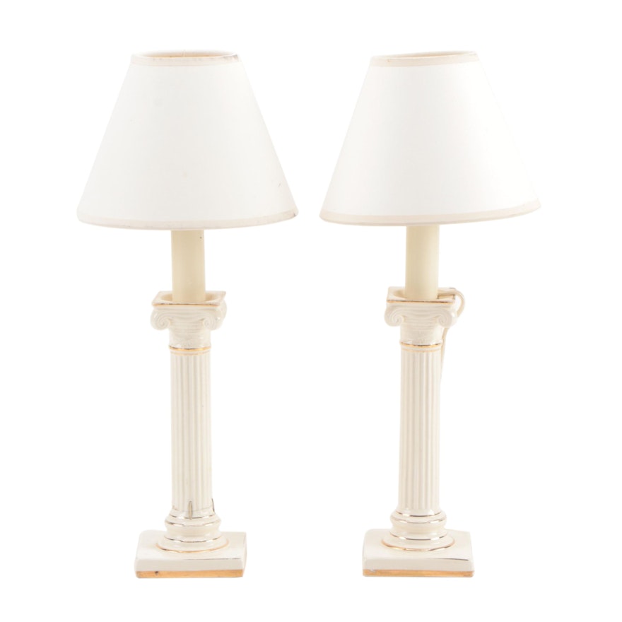 Pair of Ceramic Converted Candlestick Table Lamps