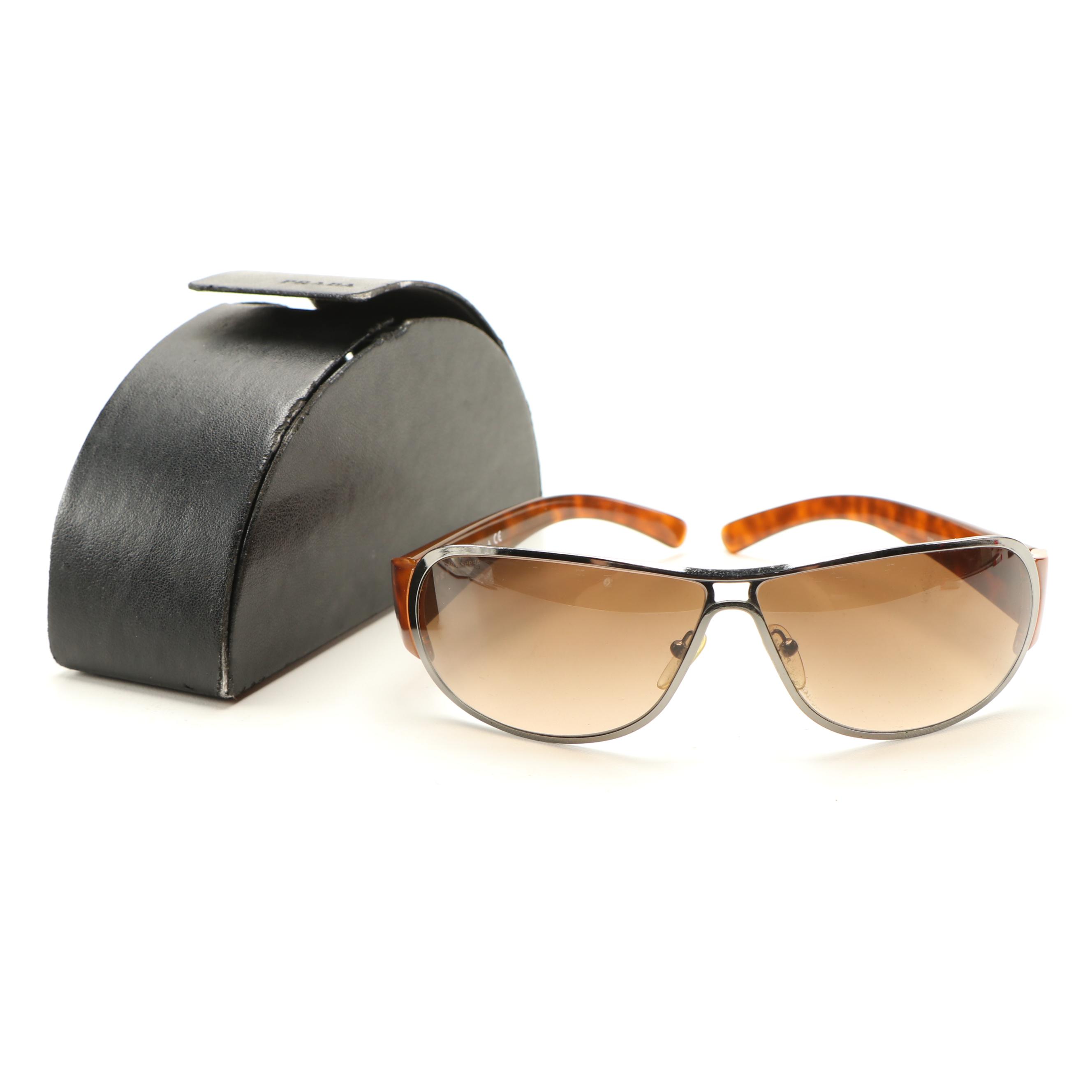 Prada Havana Wrap Sunglasses SPR70G with Case