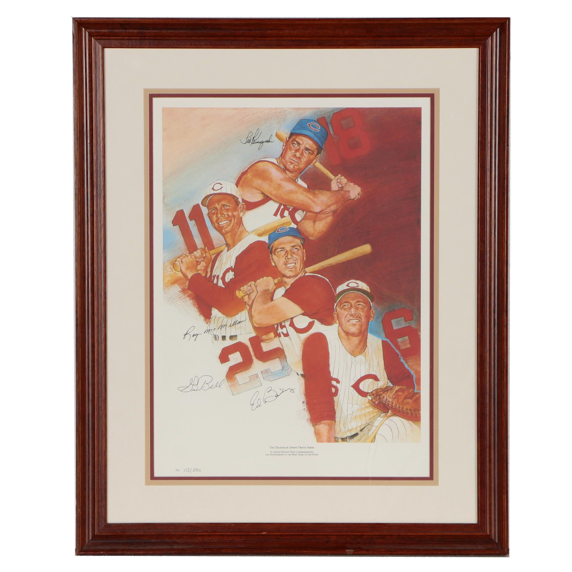 Decathlon Series Signed Print 1950s Cincinnati Reds Stars