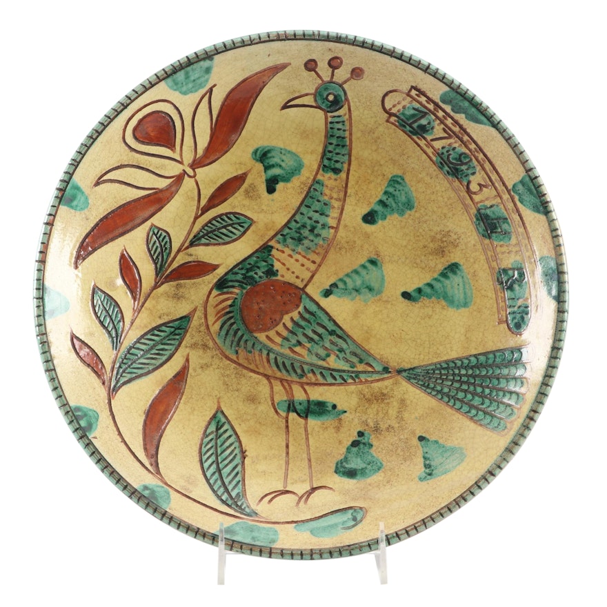 Metropolitan Museum Slipware Peacock and Vines Wall Plate