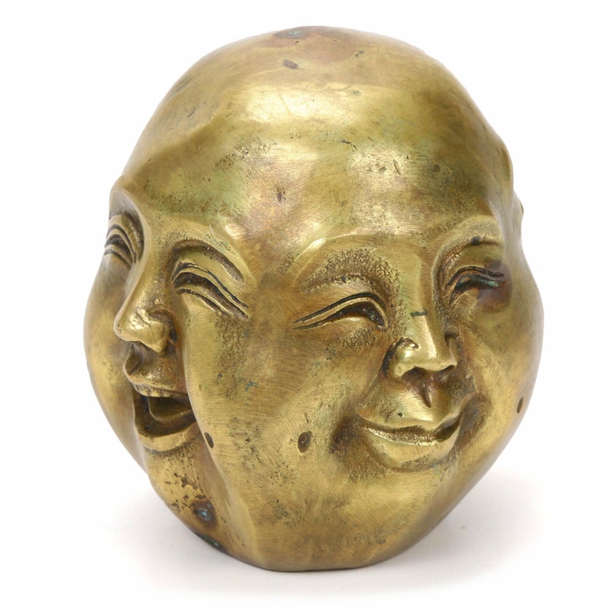 Chinese Brass Four-Faced Buddha Head
