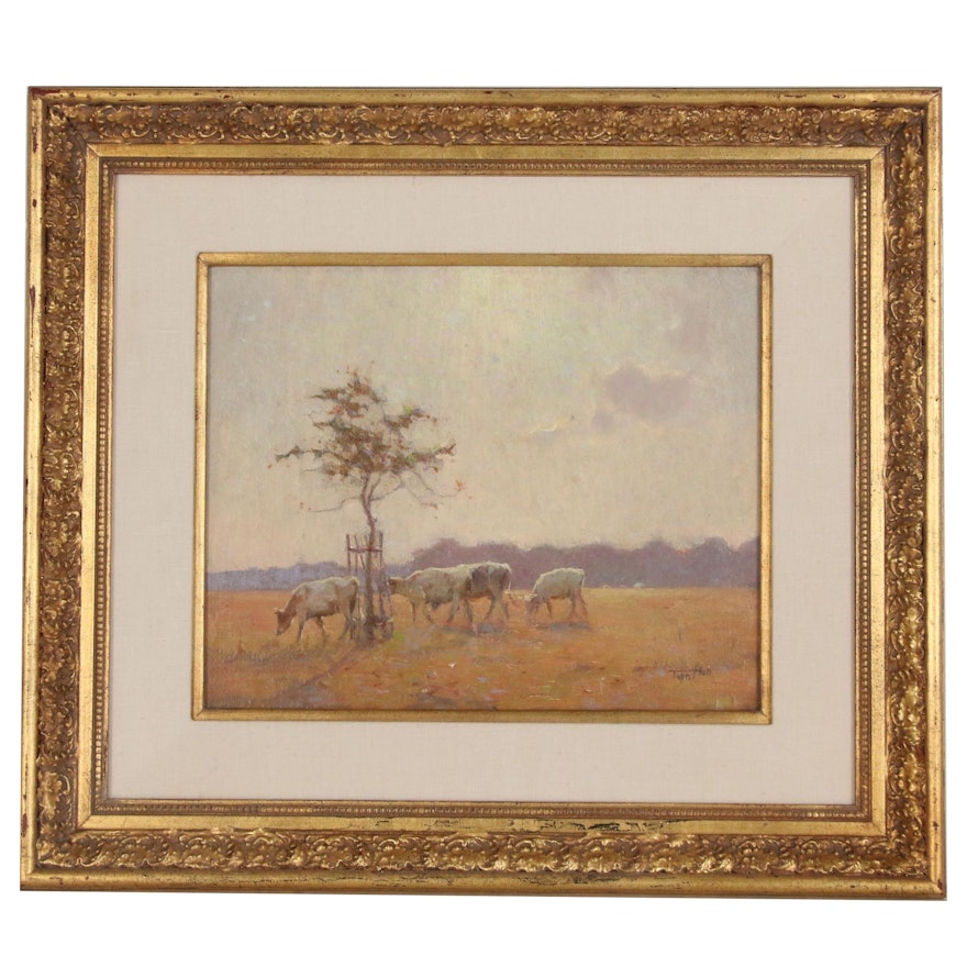 Fred Hall Pastoral Impressionist Oil Painting, Early 20th Century