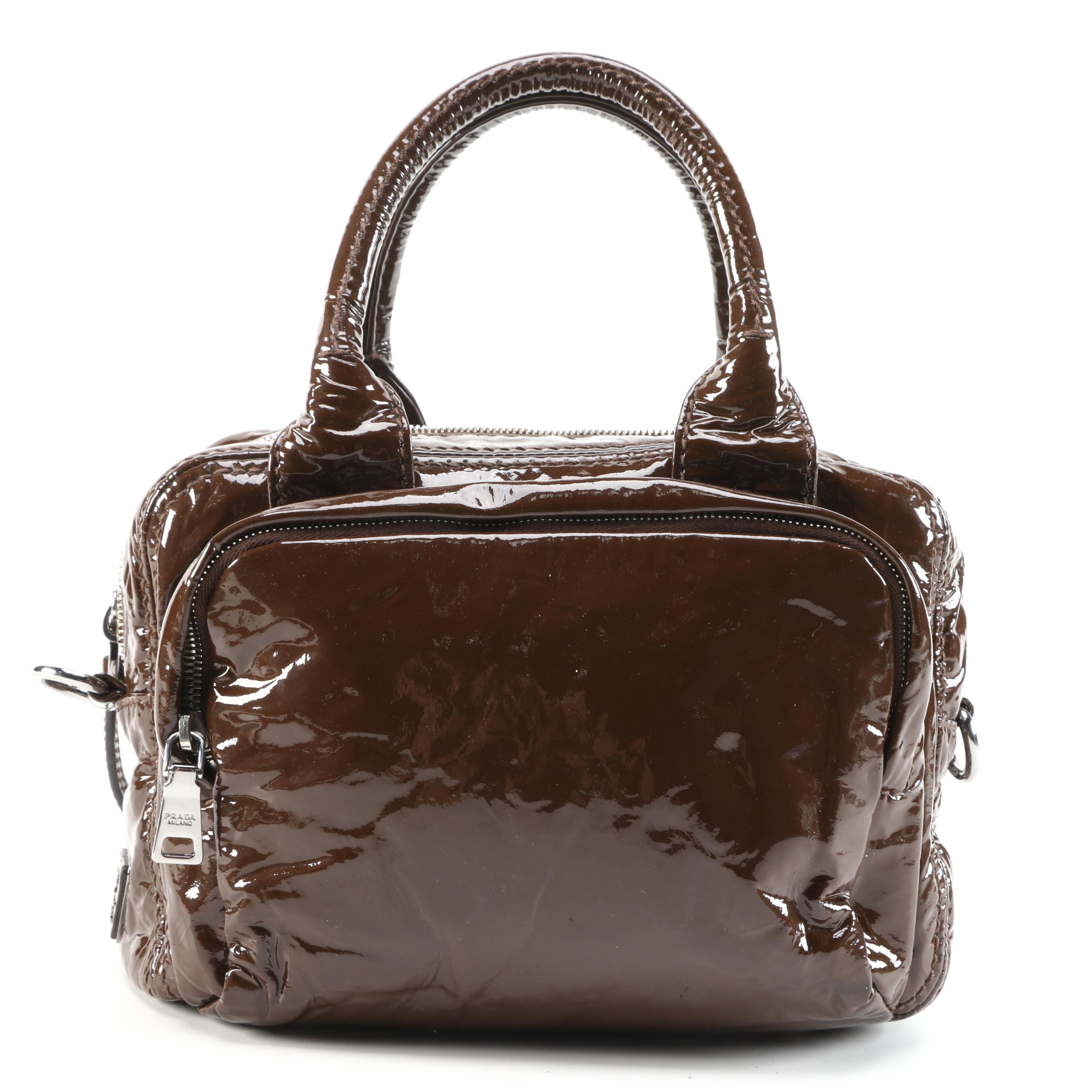 Prada Cacao Vernice Patent Leather Two-Way Handbag