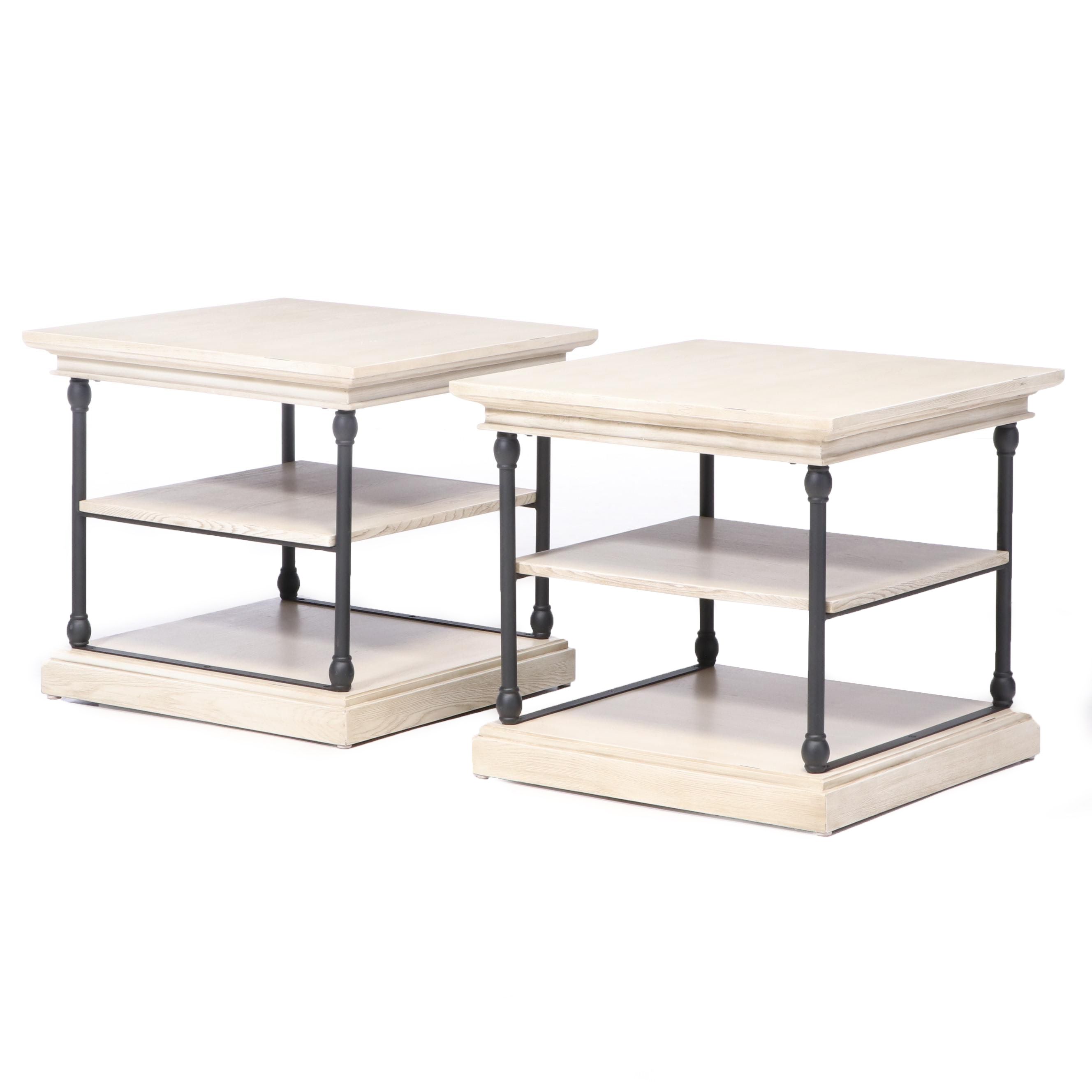 Pair of Greenworld Furniture Metal-Mounted and Painted Three-Tier Side Tables
