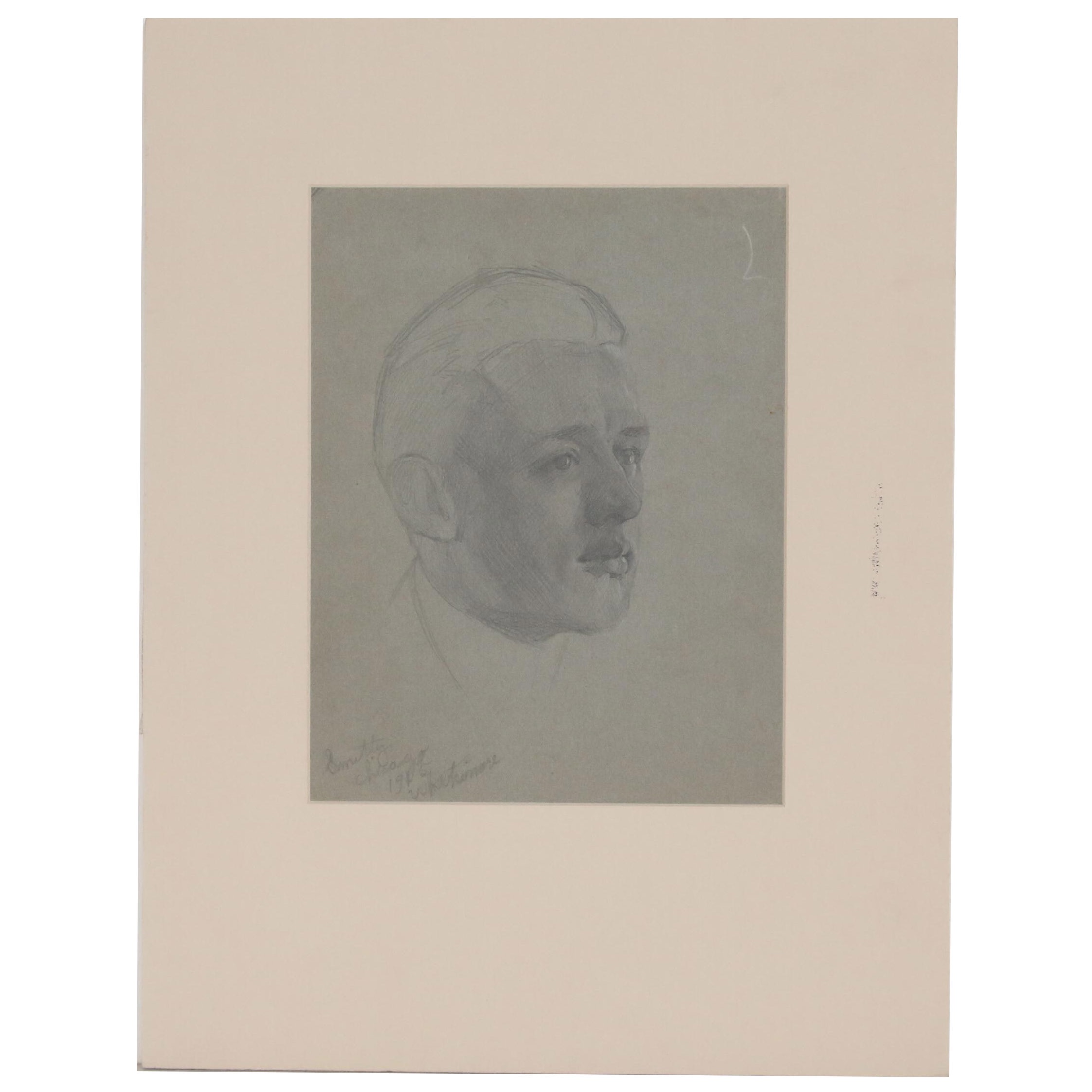 Robert Whitmore Graphite Drawing Portrait, 1915