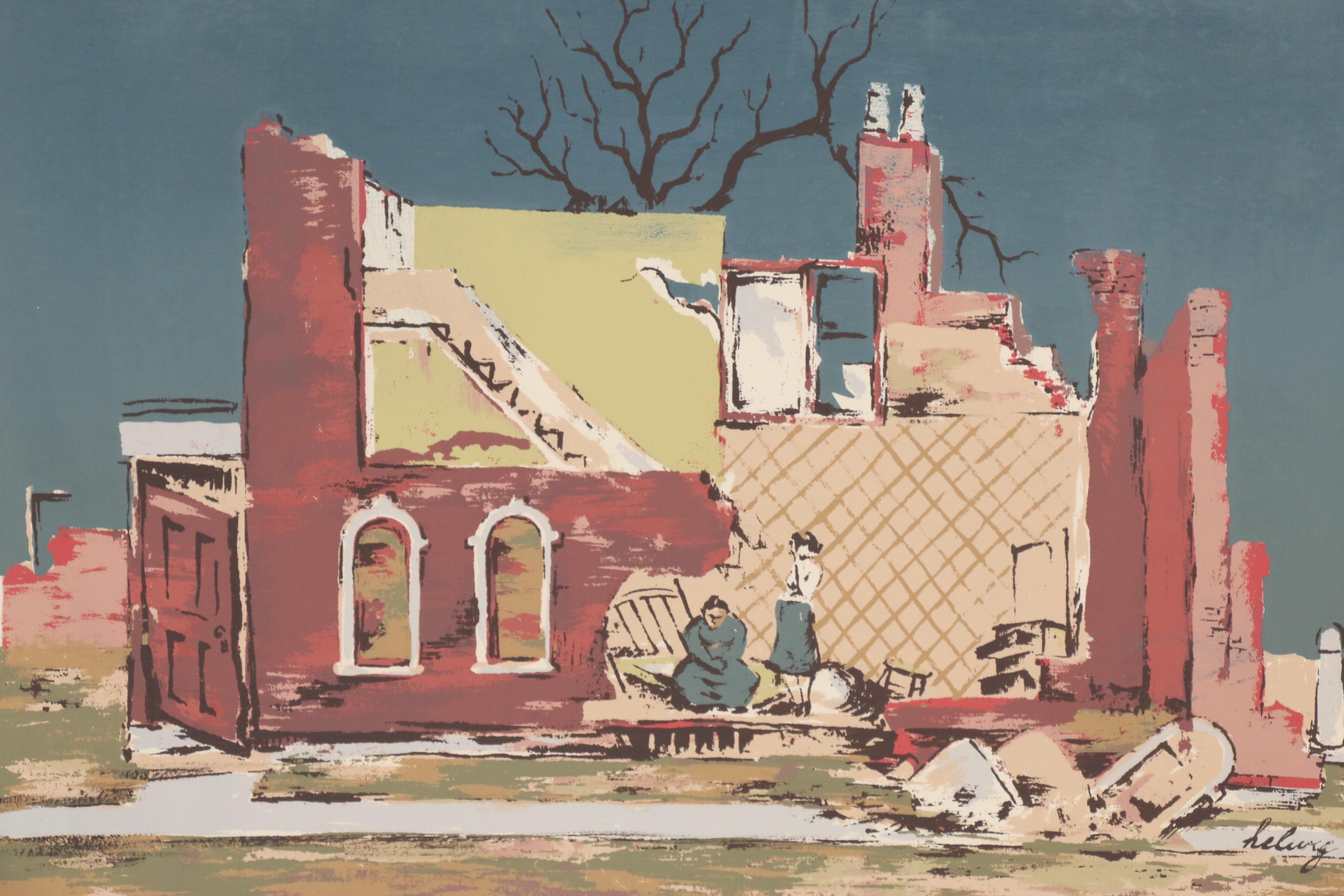 Arthur Helwig Serigraph "Midwestern Holocaust", Mid 20th Century