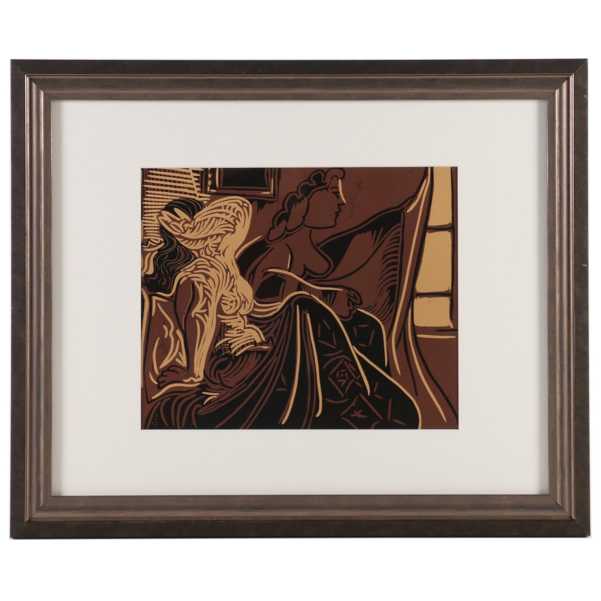 Pablo Picasso Linoleum Cut "Two Women at the Window", 1962