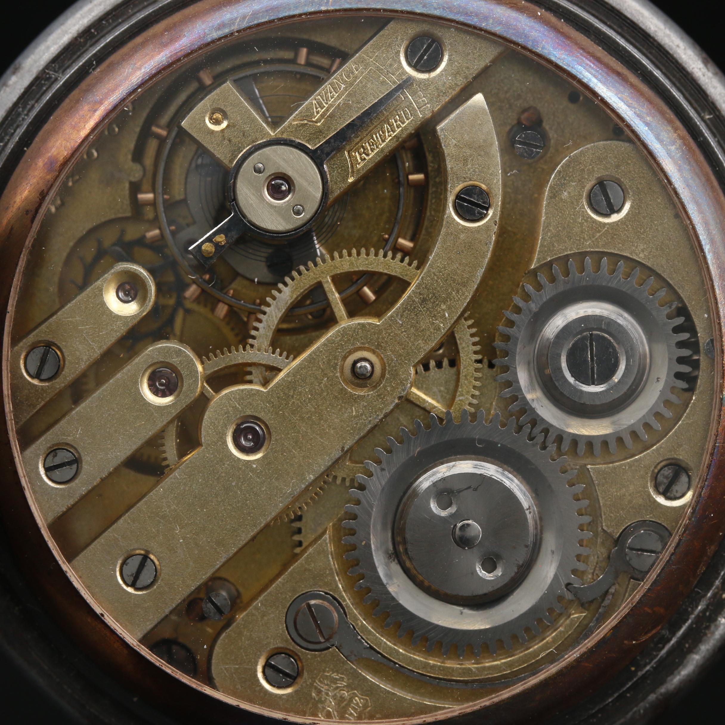 Antique Swiss Triple Calendar Moon Phase Gunmetal Pocket Watch