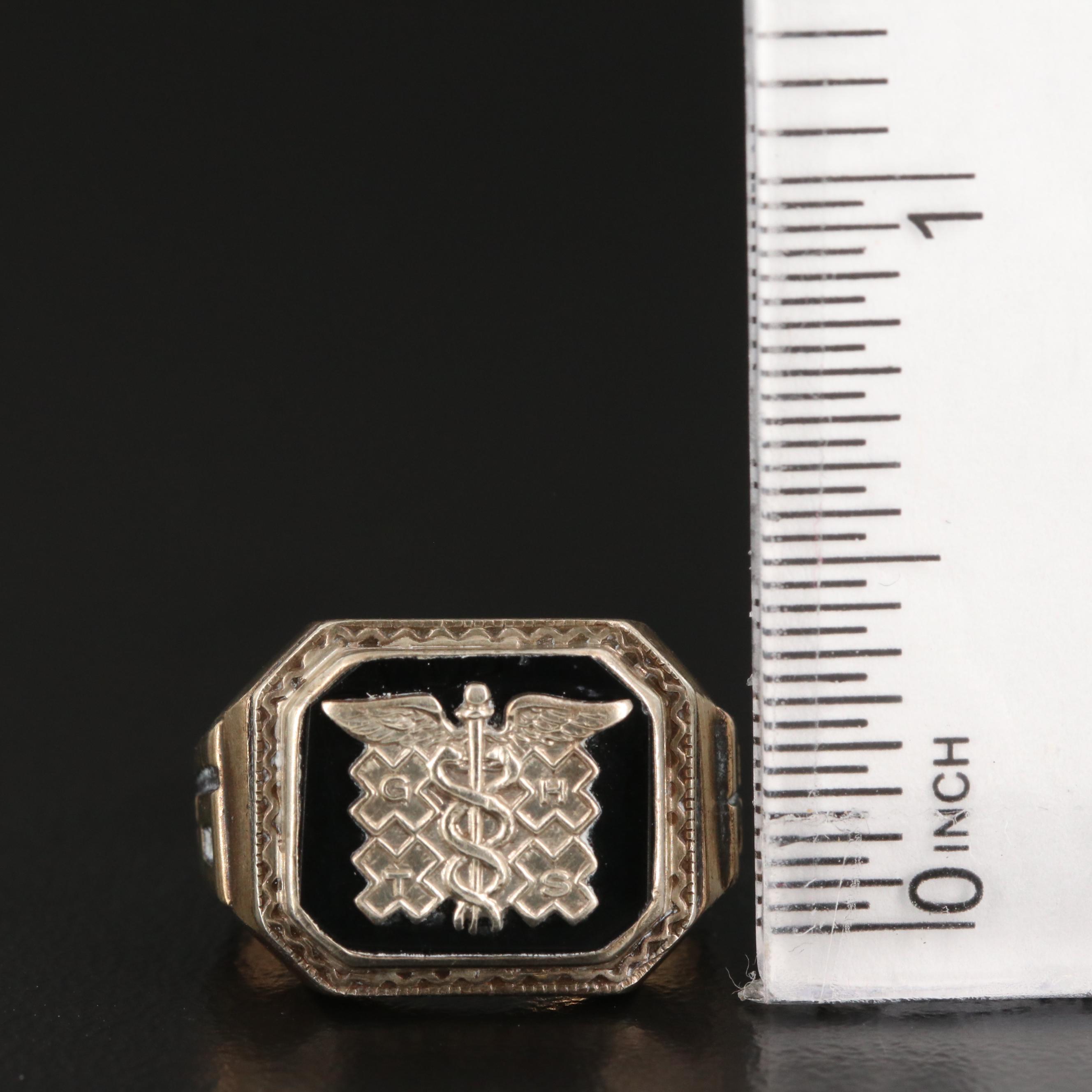 Circa 1932 10K Black Onyx Caduceus Class Ring
