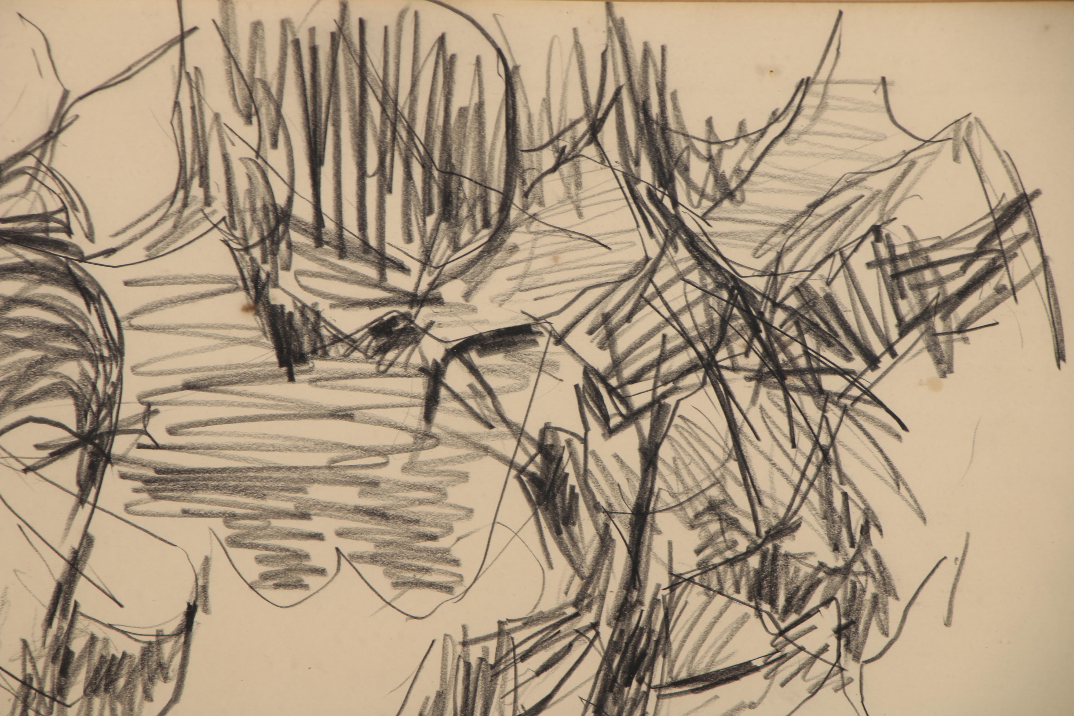 Abstract Expressionist Charcoal Drawing, 20th Century