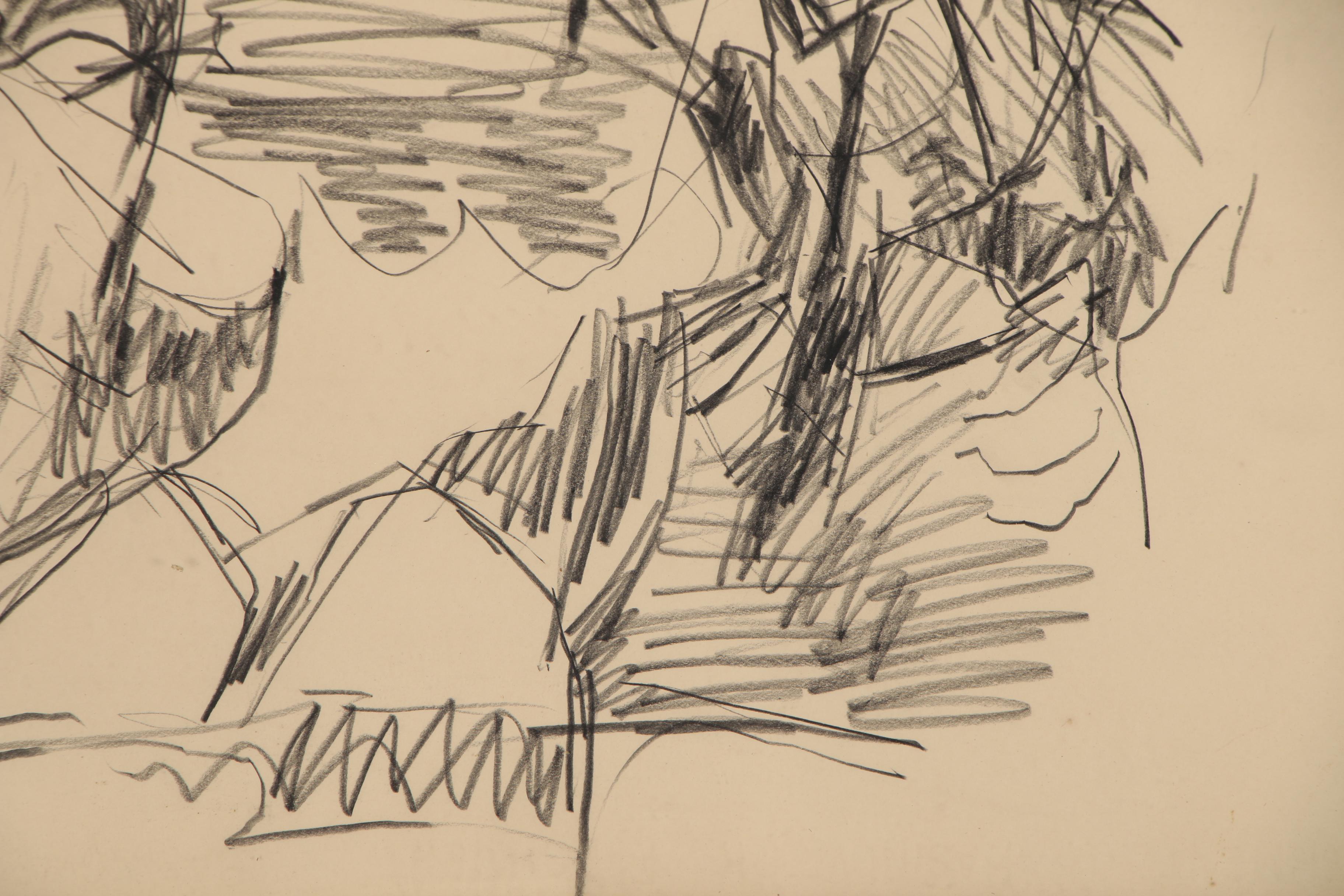 Abstract Expressionist Charcoal Drawing, 20th Century