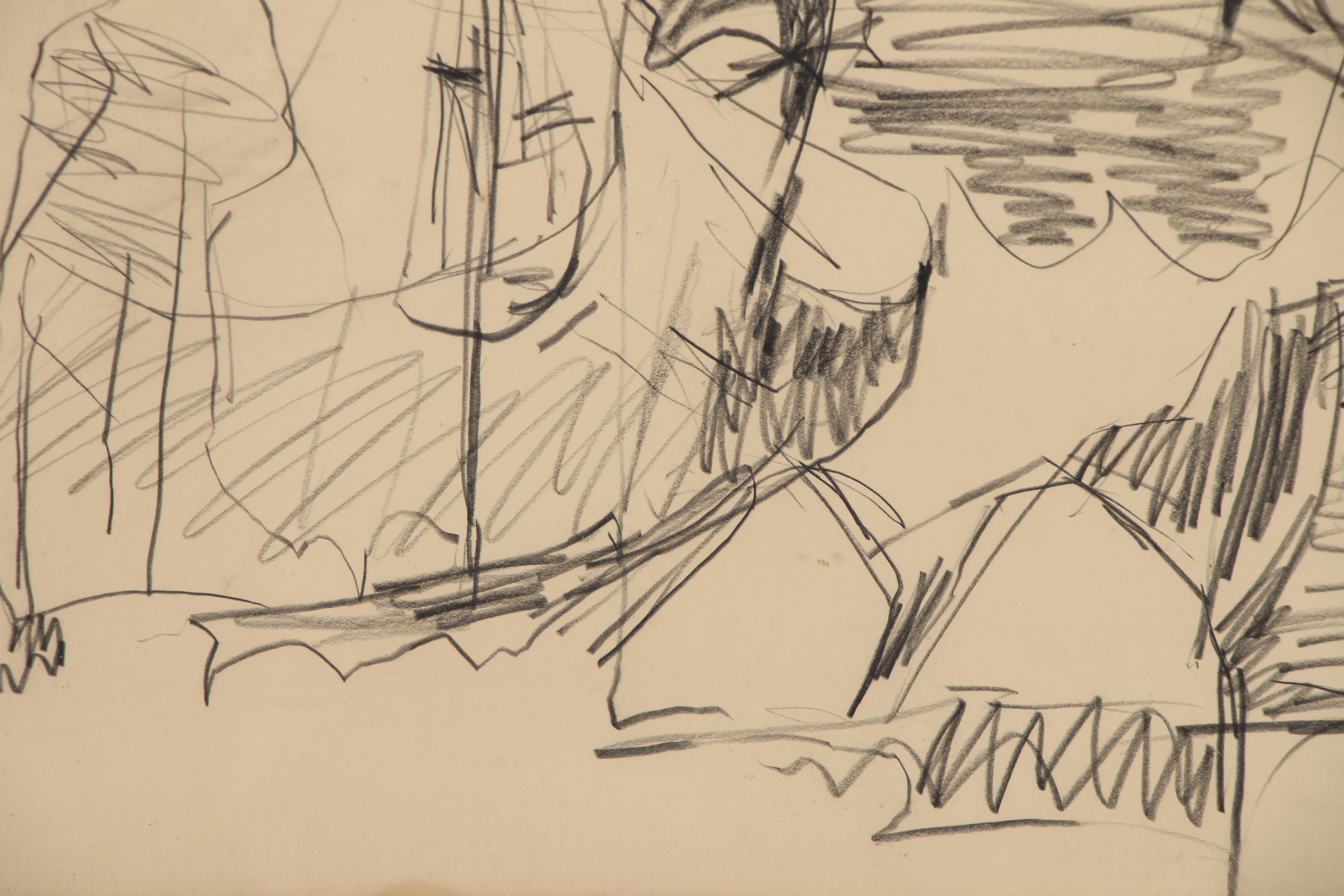 Abstract Expressionist Charcoal Drawing, 20th Century