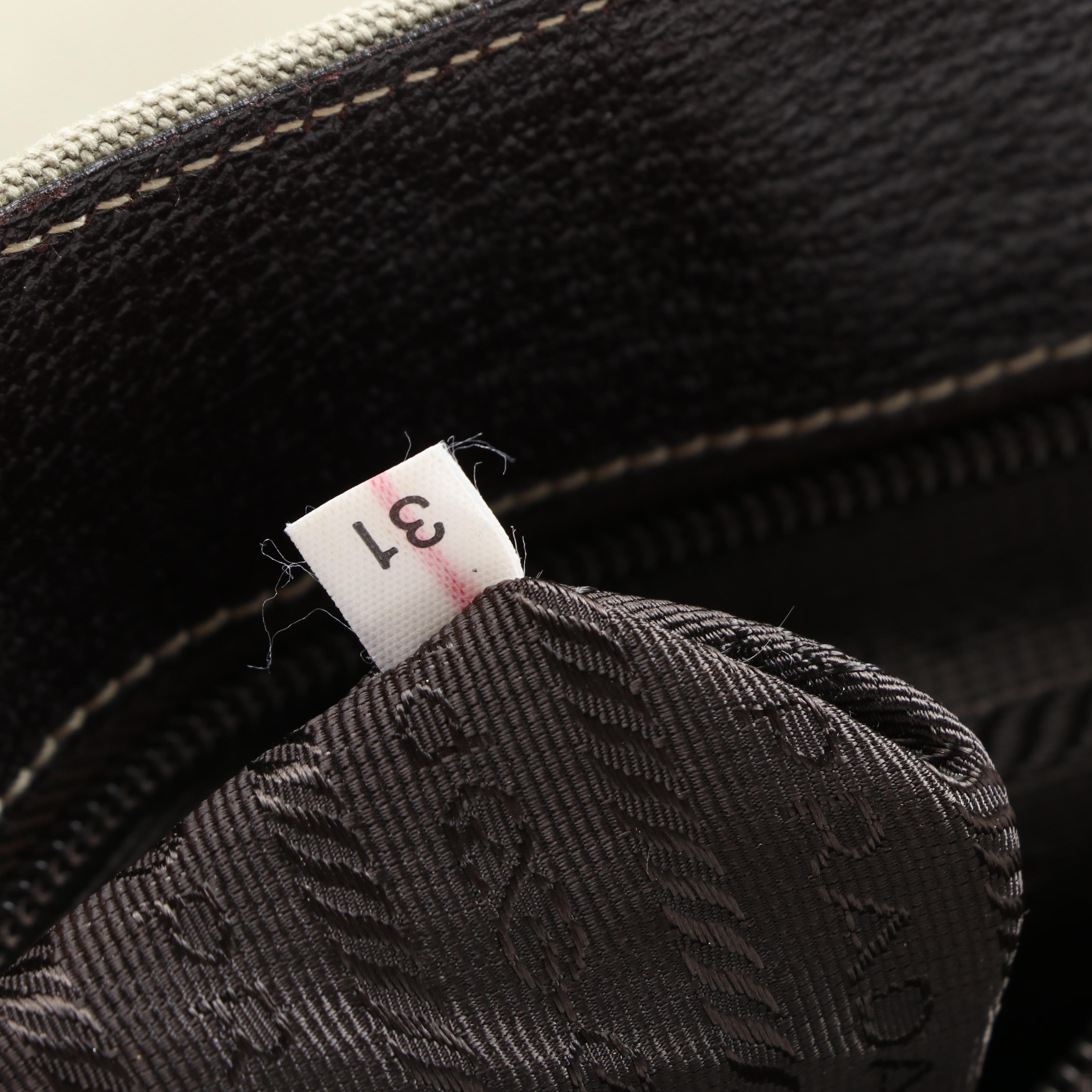 Prada Sage Green Canvas and Dark Brown Leather Tote with Contrast Stitching