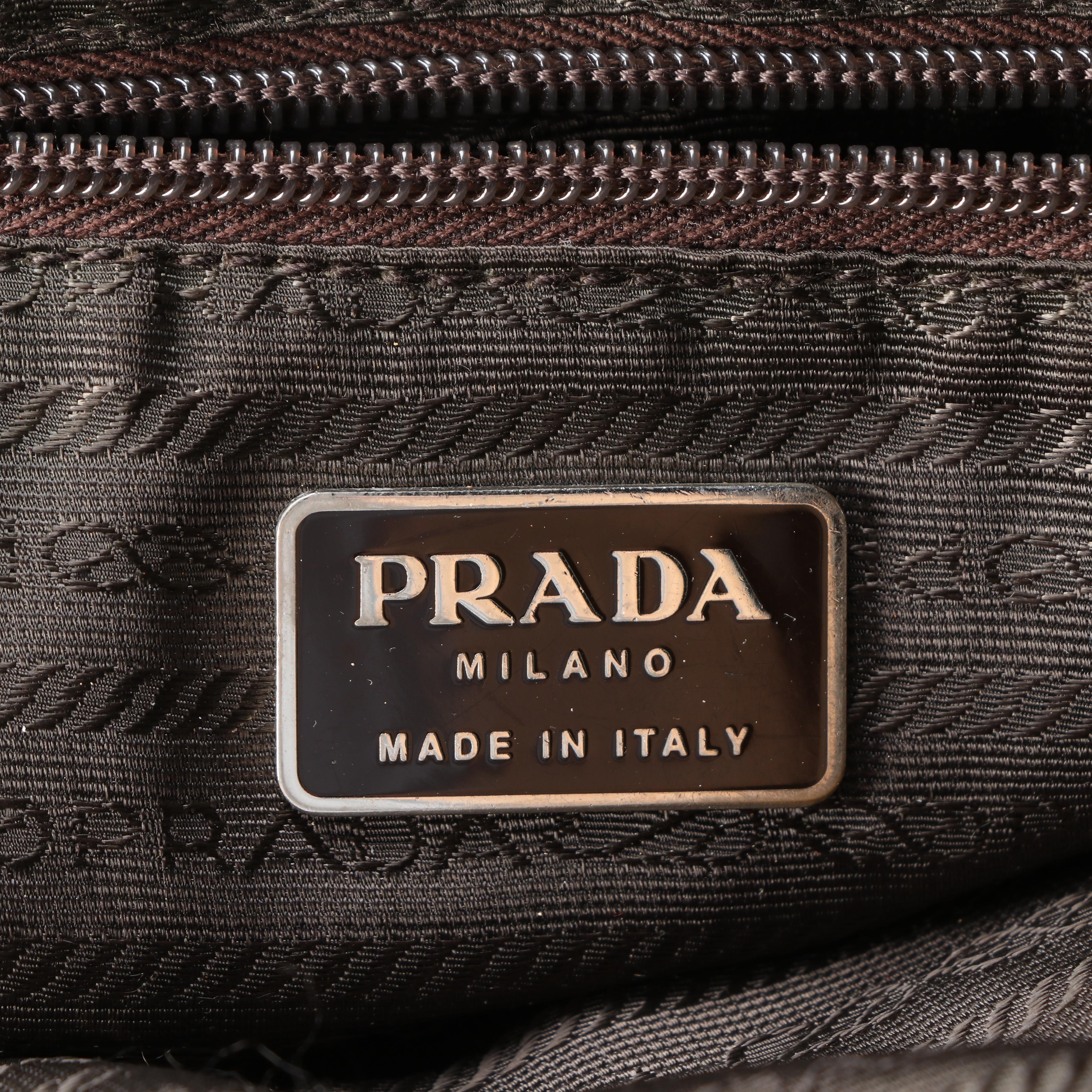 Prada Green Nylon Tessuto and Dark Brown Leather Handbag