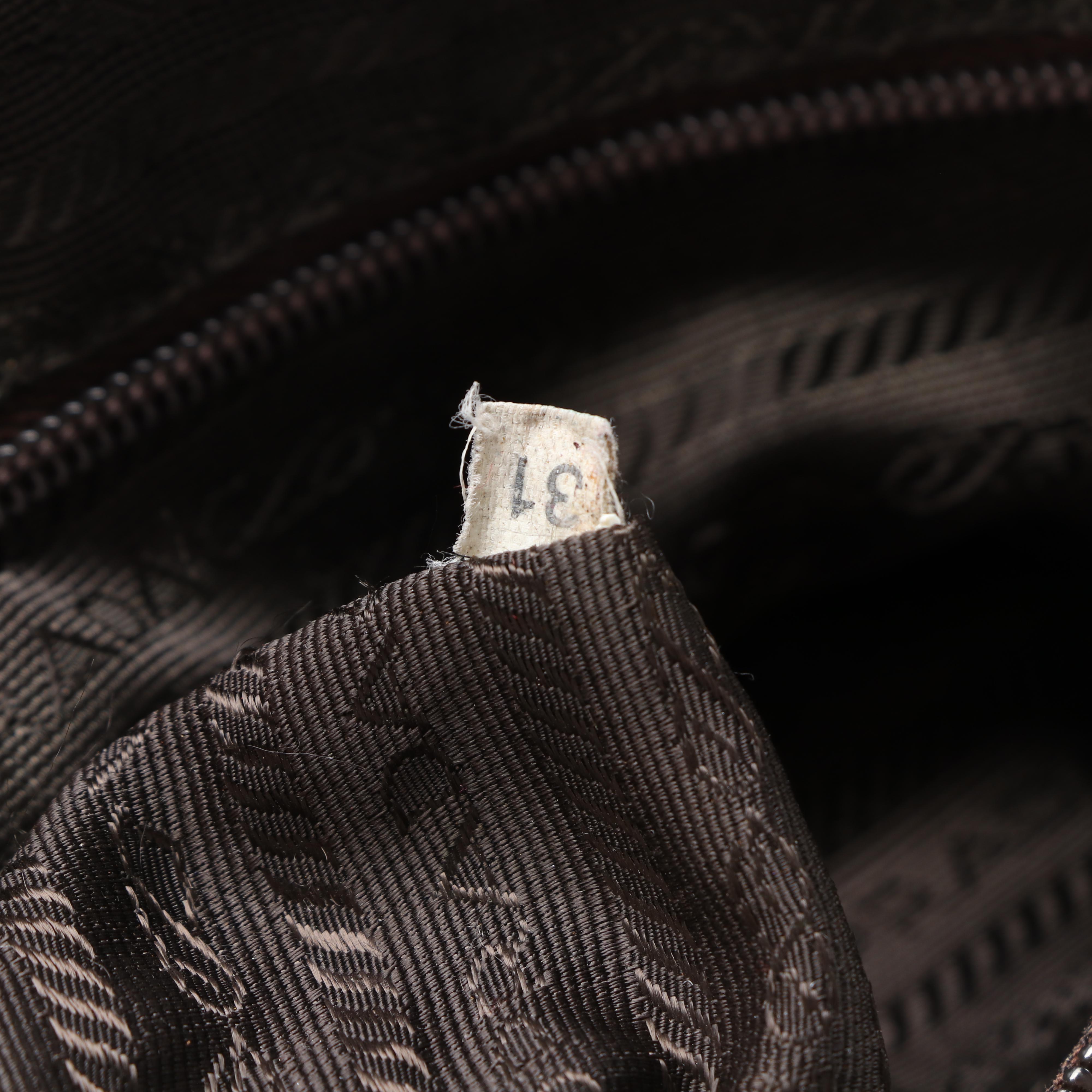 Prada Green Nylon Tessuto and Dark Brown Leather Handbag