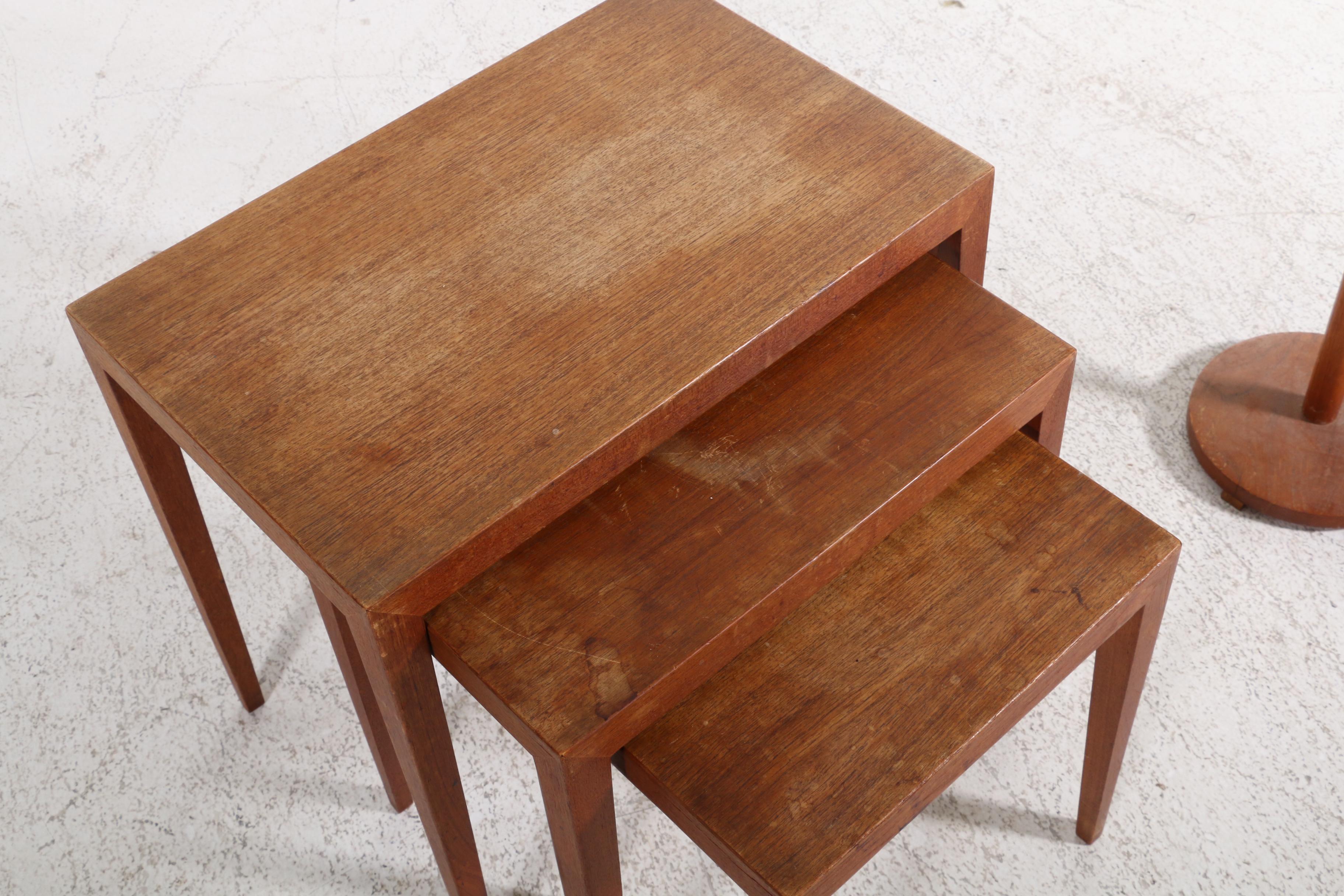 Mid Century Modern Teak Floor Lamp and Nesting Tables