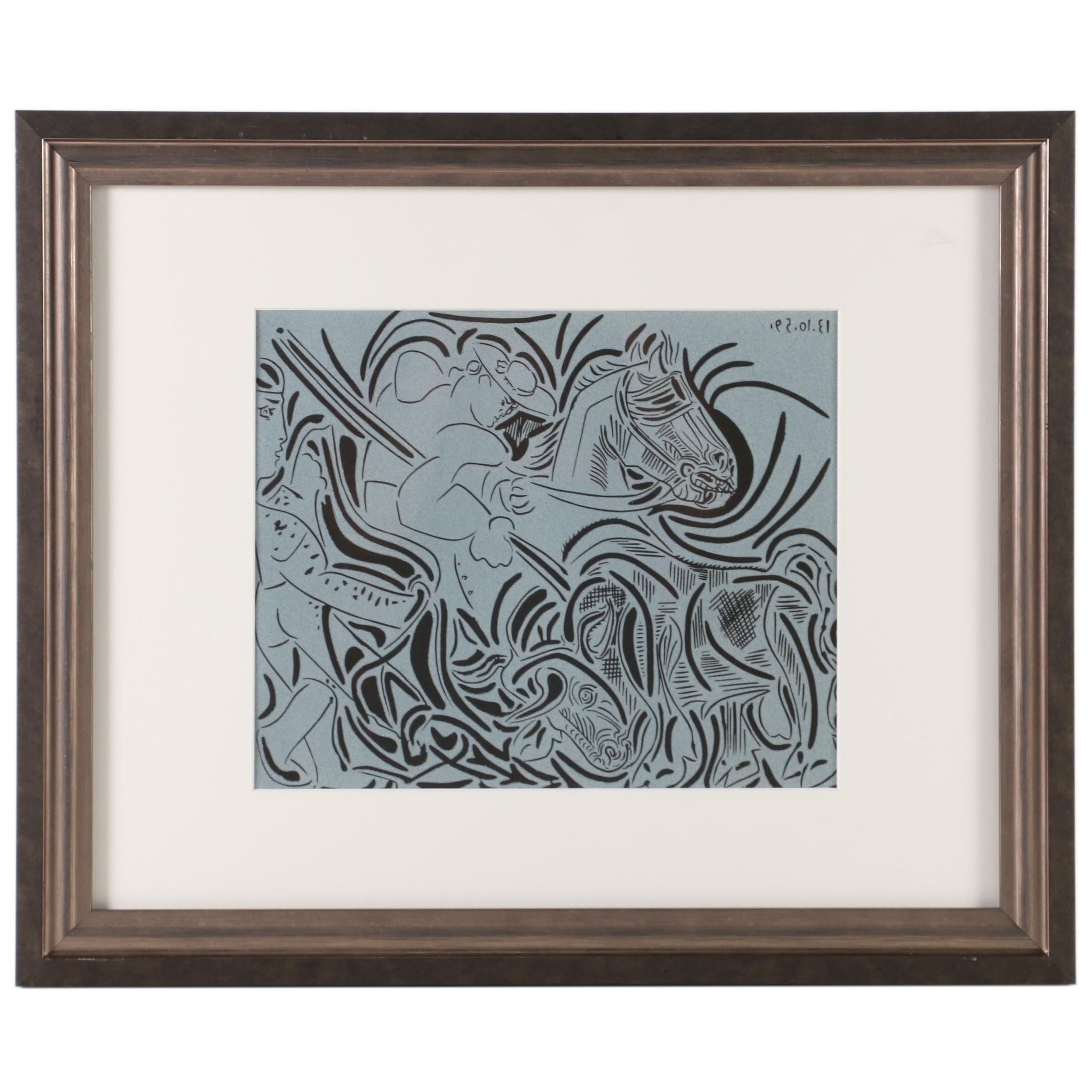 Pablo Picasso Linoleum Cut "Picador Goading Bull", 1962