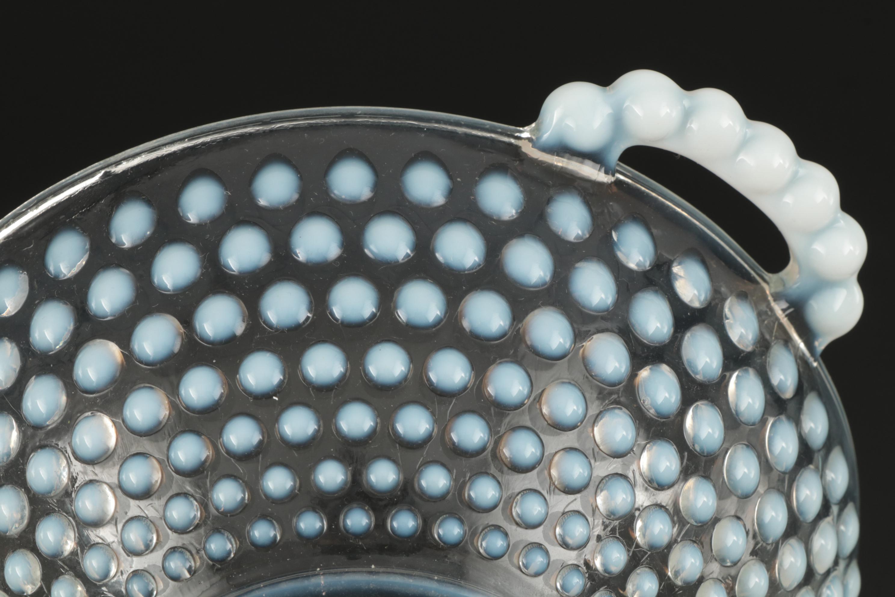 Hobnail Candy Bowl with Milk Glass Decanter and Bottle, Mid-20th Century