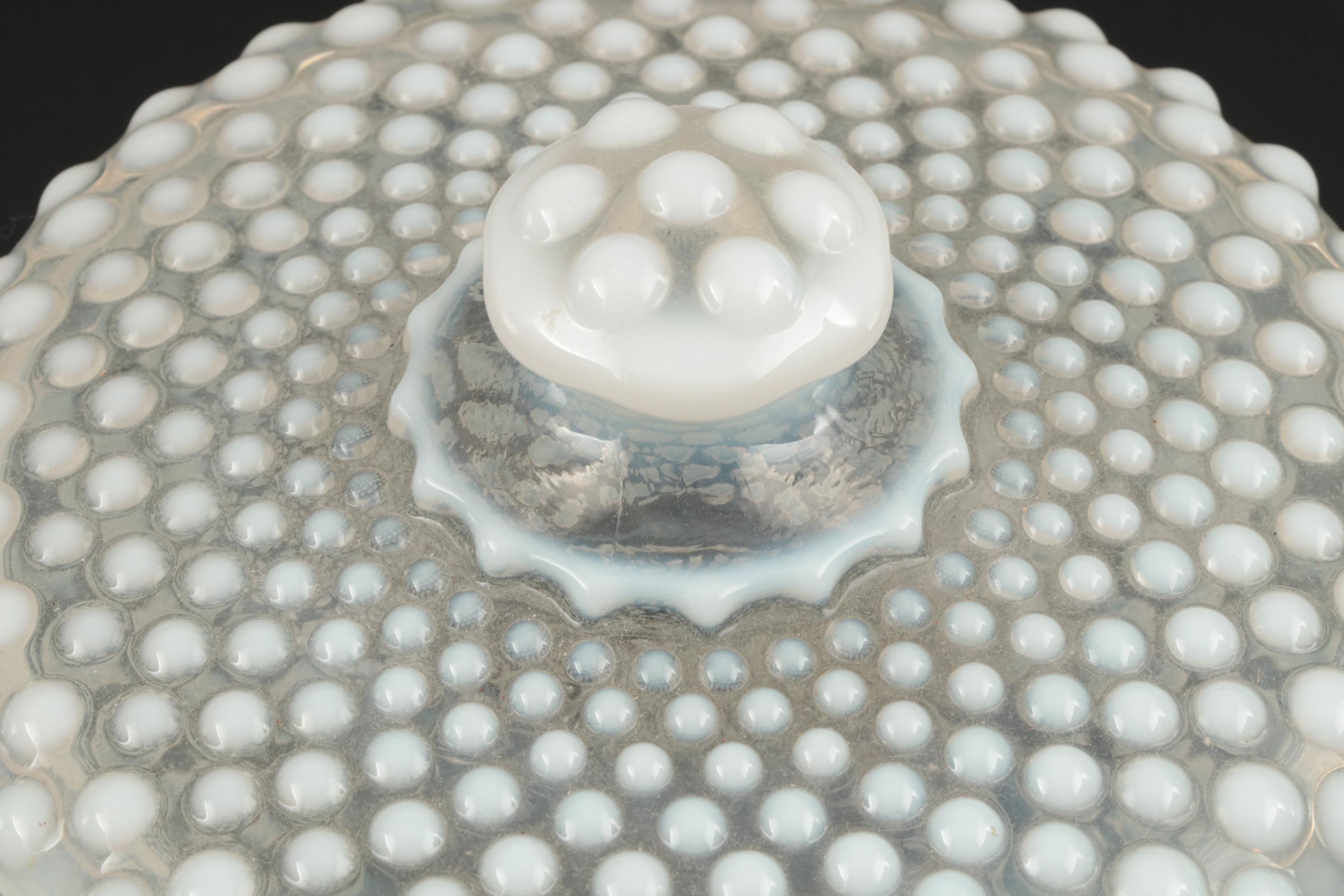 Hobnail Candy Bowl with Milk Glass Decanter and Bottle, Mid-20th Century