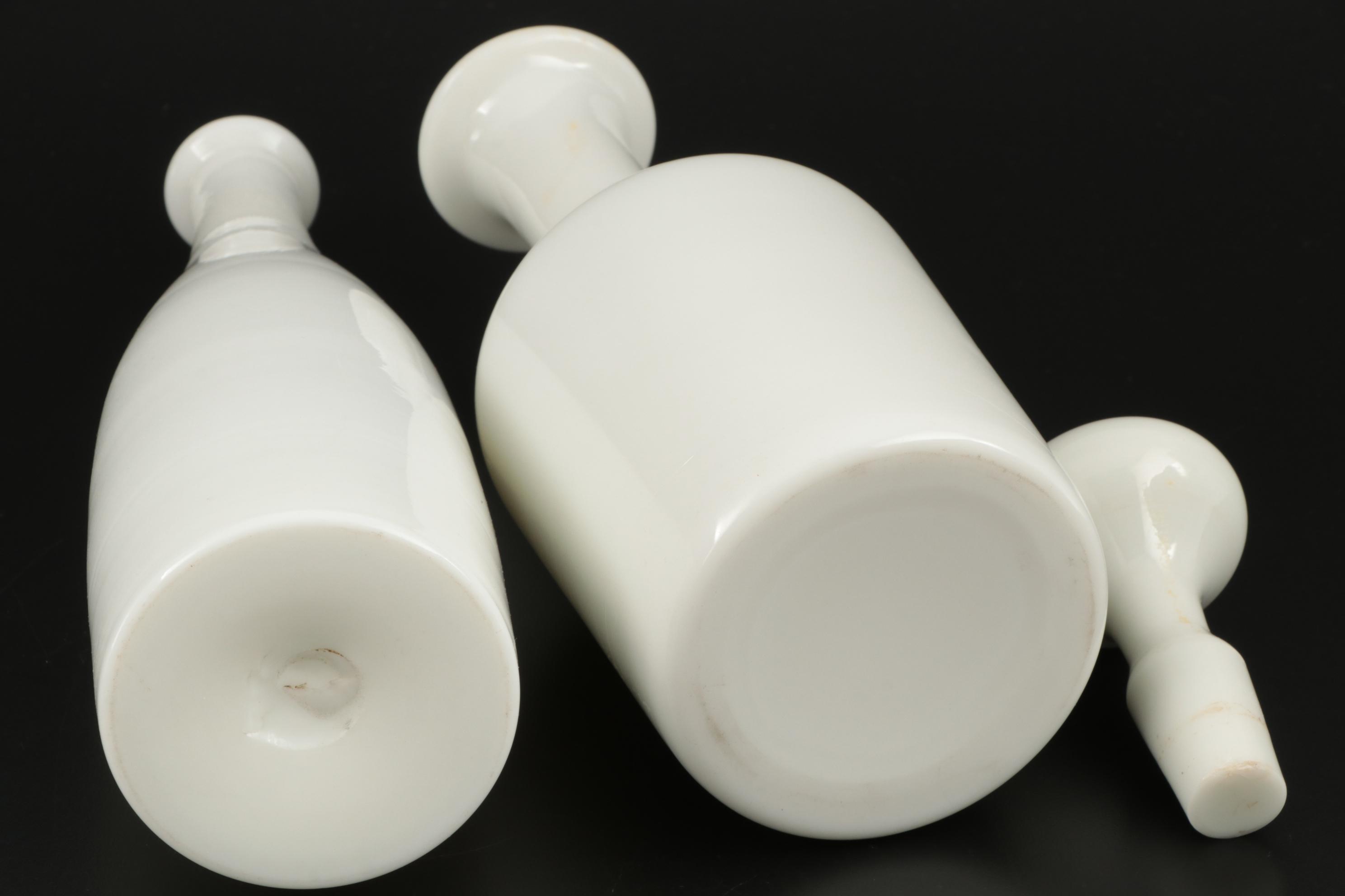 Hobnail Candy Bowl with Milk Glass Decanter and Bottle, Mid-20th Century