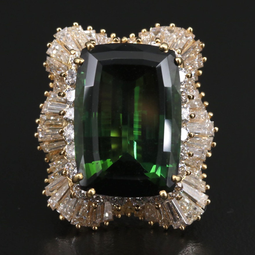 18K 18.09 CT Tourmaline and 5.01 CTW Diamond Ballerina Ring