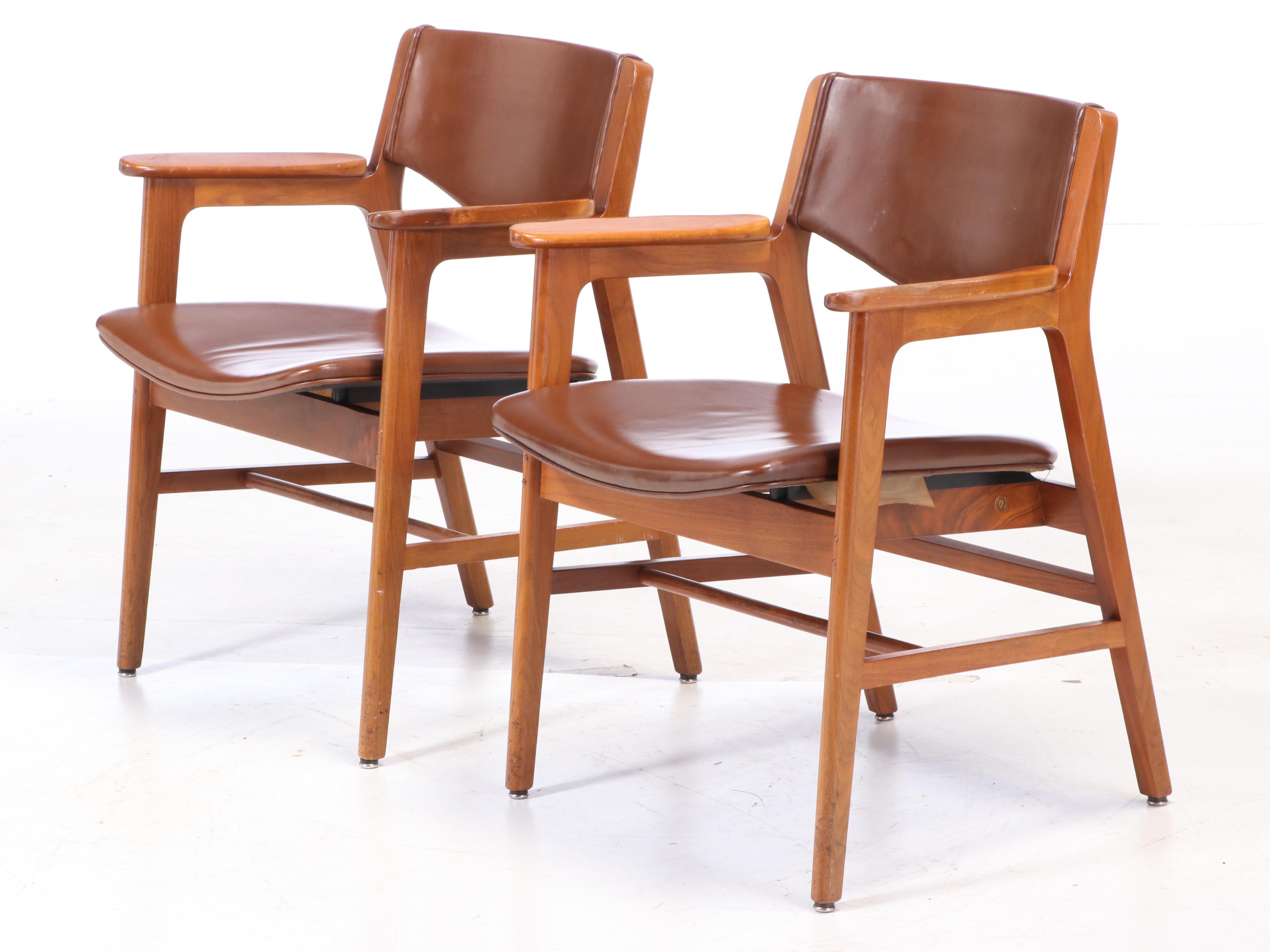 Pair of W.H. Gunlocke Chair Company Modernist Walnut Armchairs