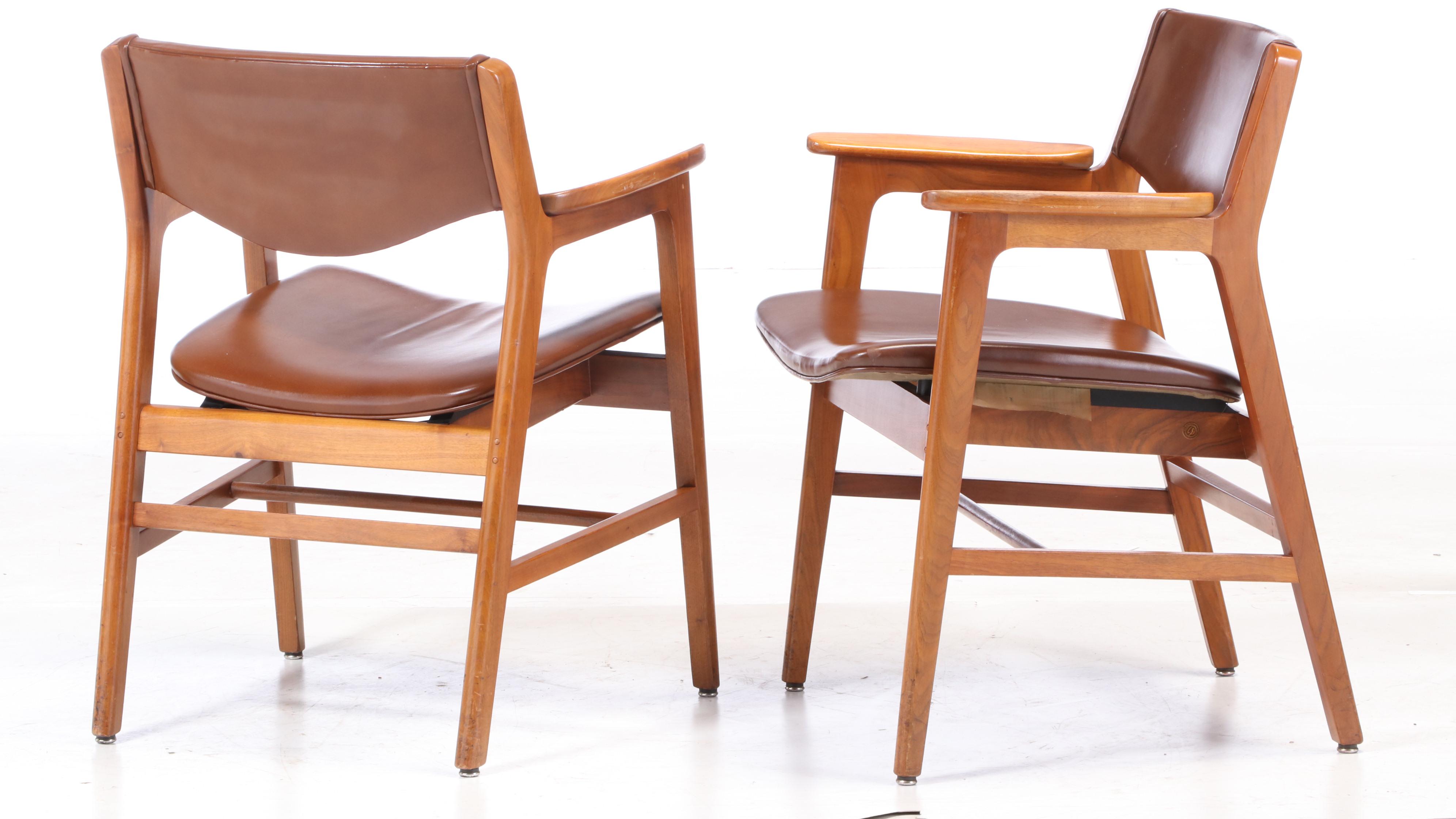 Pair of W.H. Gunlocke Chair Company Modernist Walnut Armchairs
