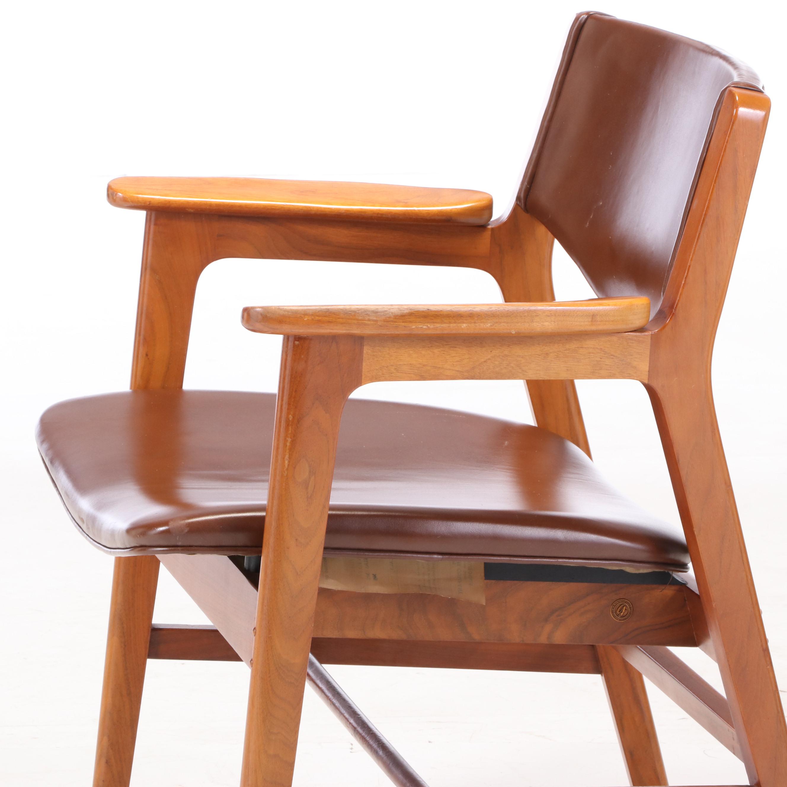 Pair of W.H. Gunlocke Chair Company Modernist Walnut Armchairs