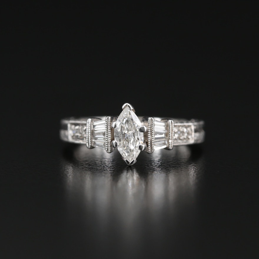 14K Diamond Cathedral Milgrain Ring