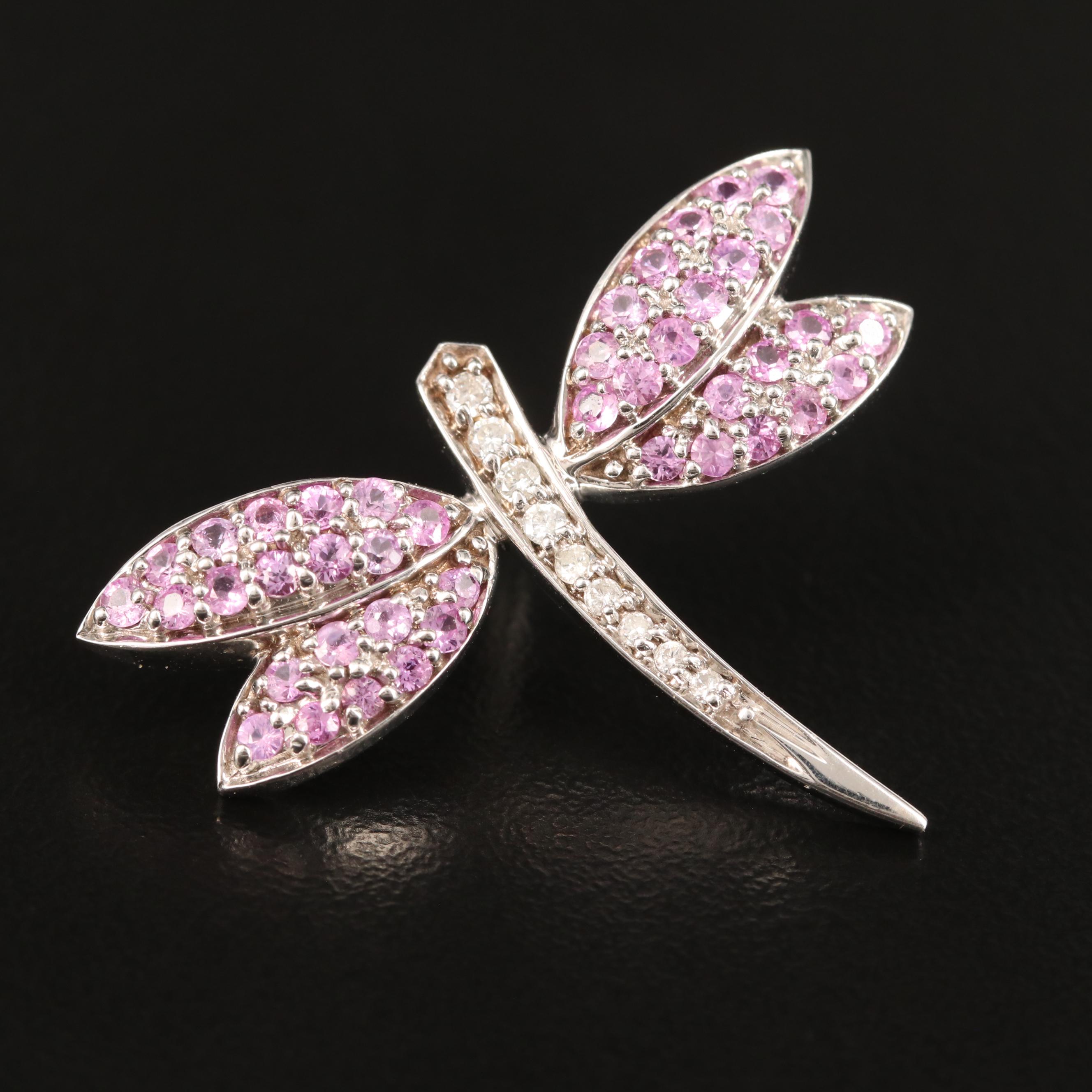 14K Sapphire and Diamond Dragonfly Brooch