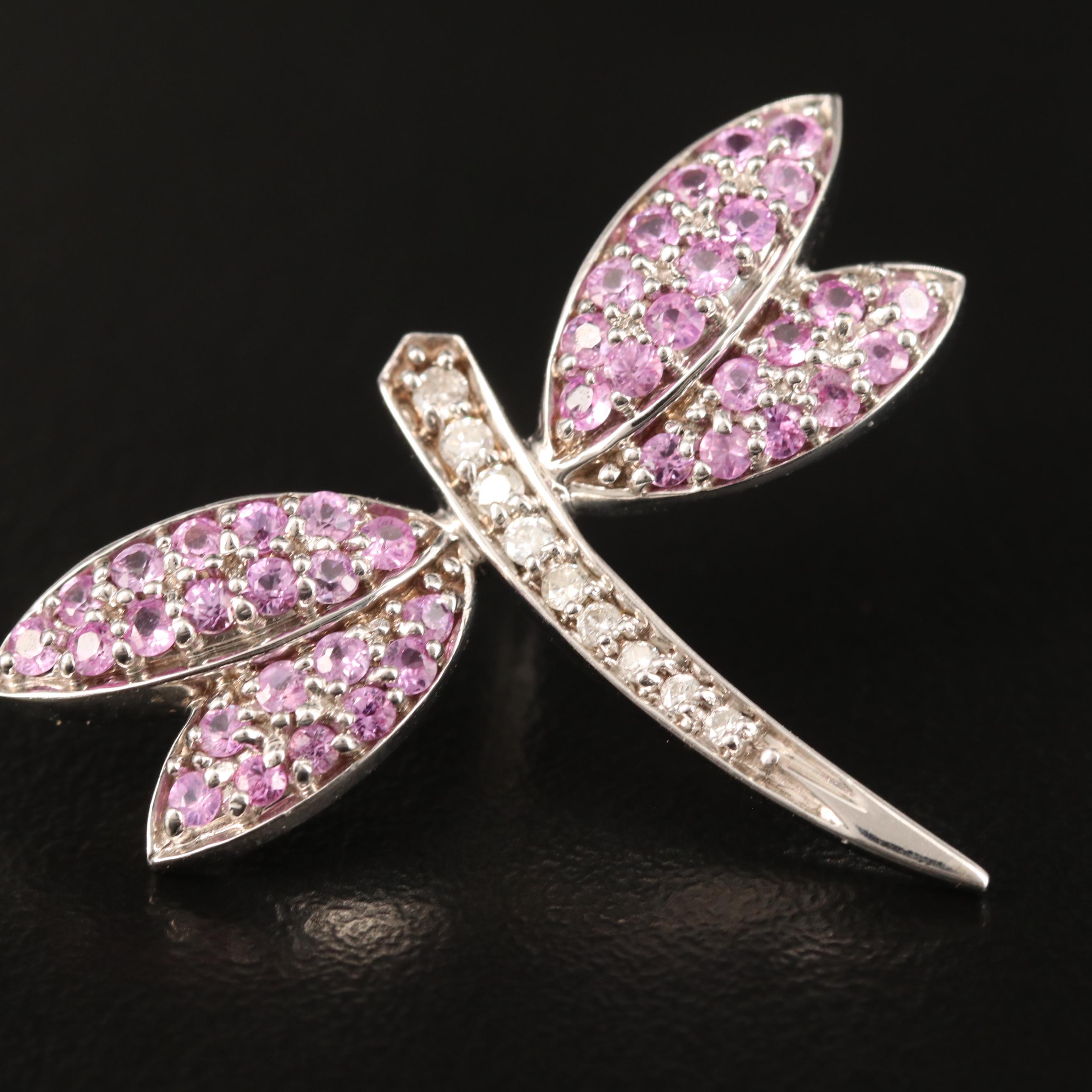 14K Sapphire and Diamond Dragonfly Brooch