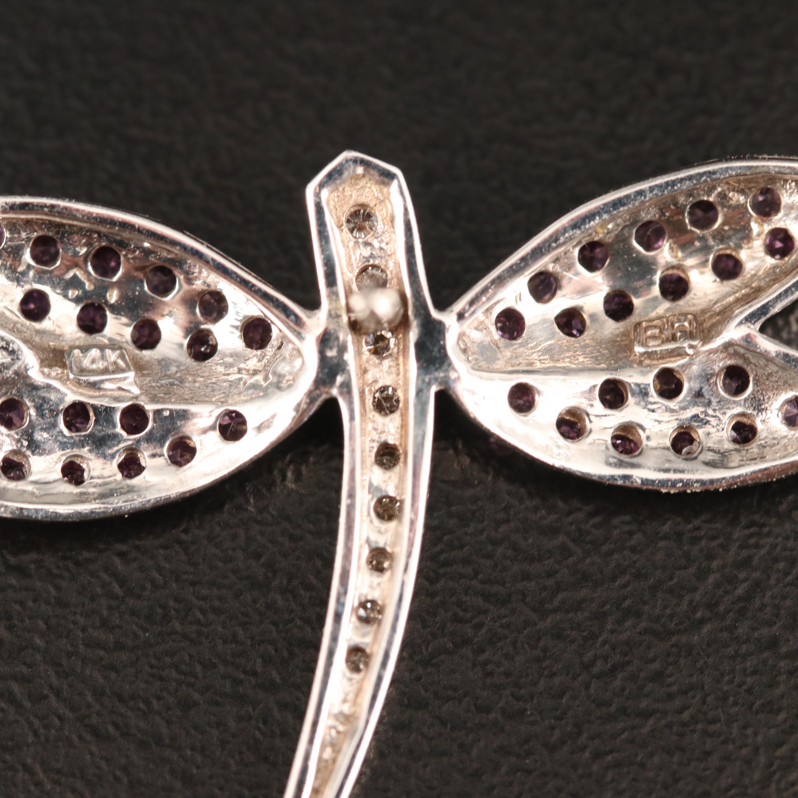 14K Sapphire and Diamond Dragonfly Brooch