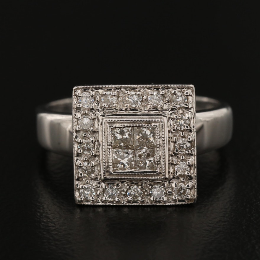 18K Gold Diamond Square Cluster Ring