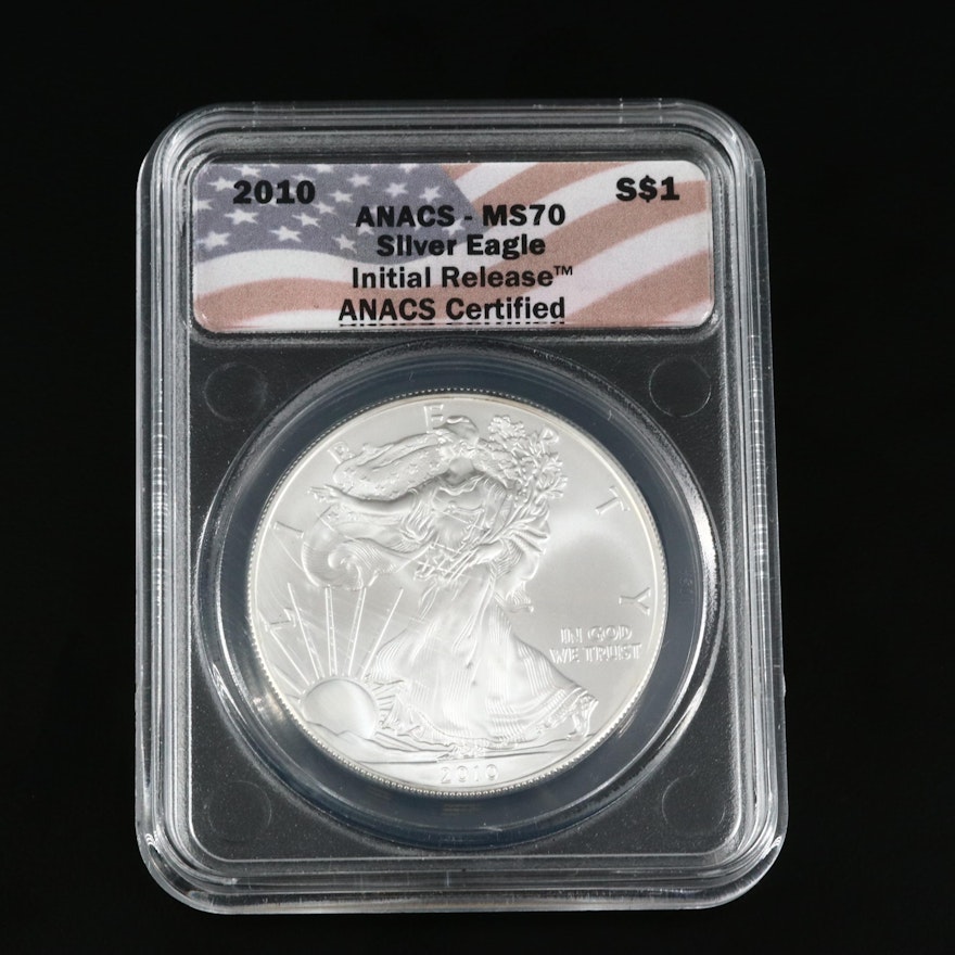 ANACS MS70 2010 .999 Fine Silver Eagle Bullion Coin