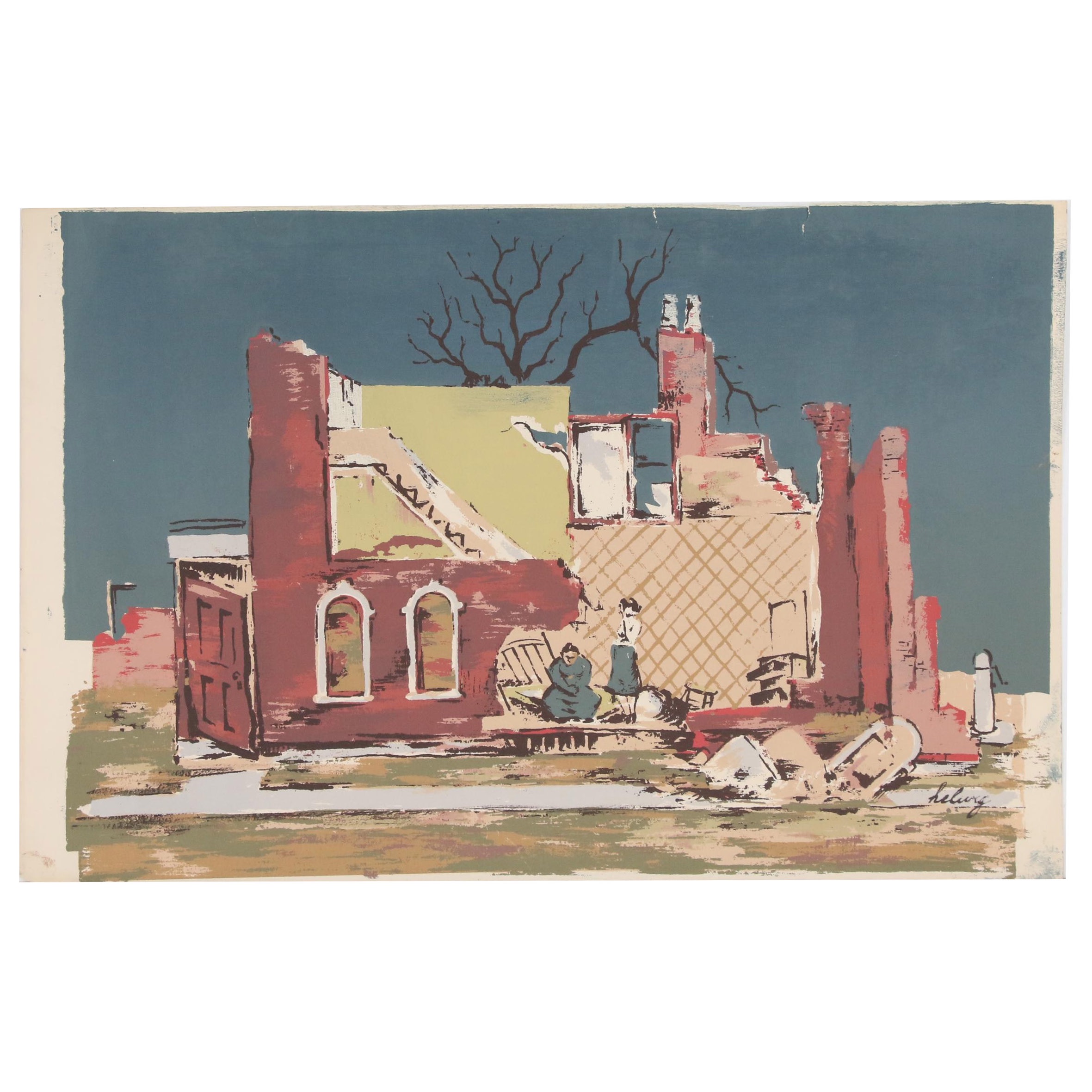 Arthur Helwig Serigraph "Midwestern Holocaust", Mid 20th Century