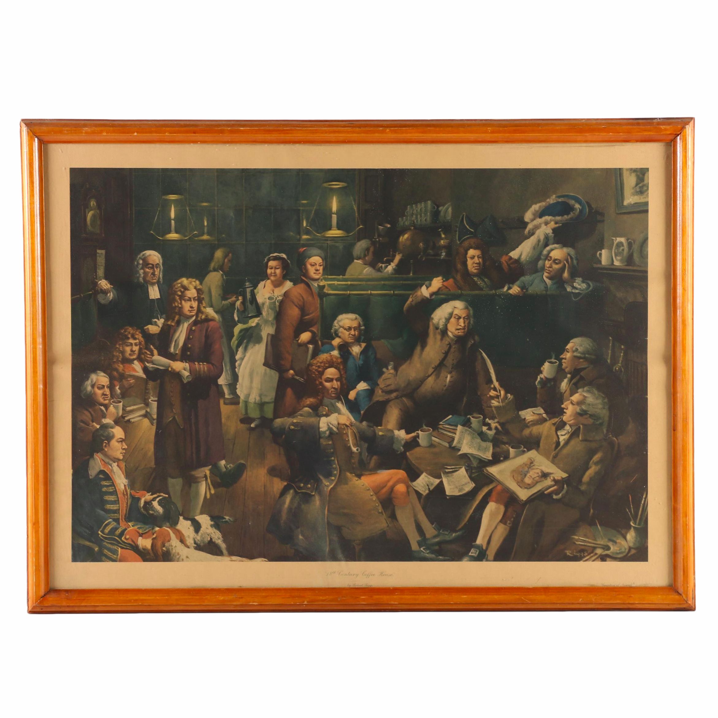 Offset Lithograph after Robert Riggs "18th Century Coffee House"
