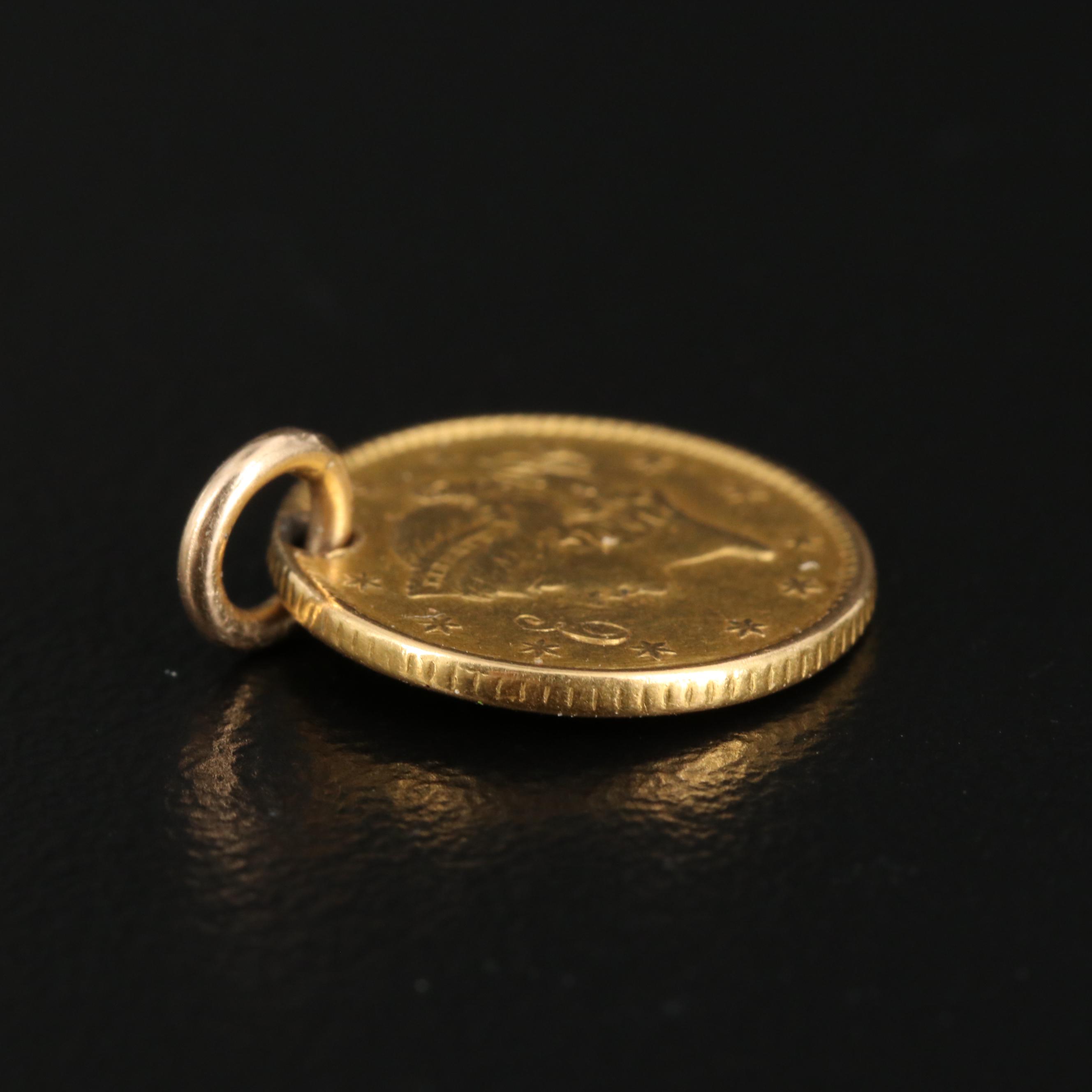 14K Pendant with 22K Monogrammed 1852 Liberty Head Gold Dollar Coin