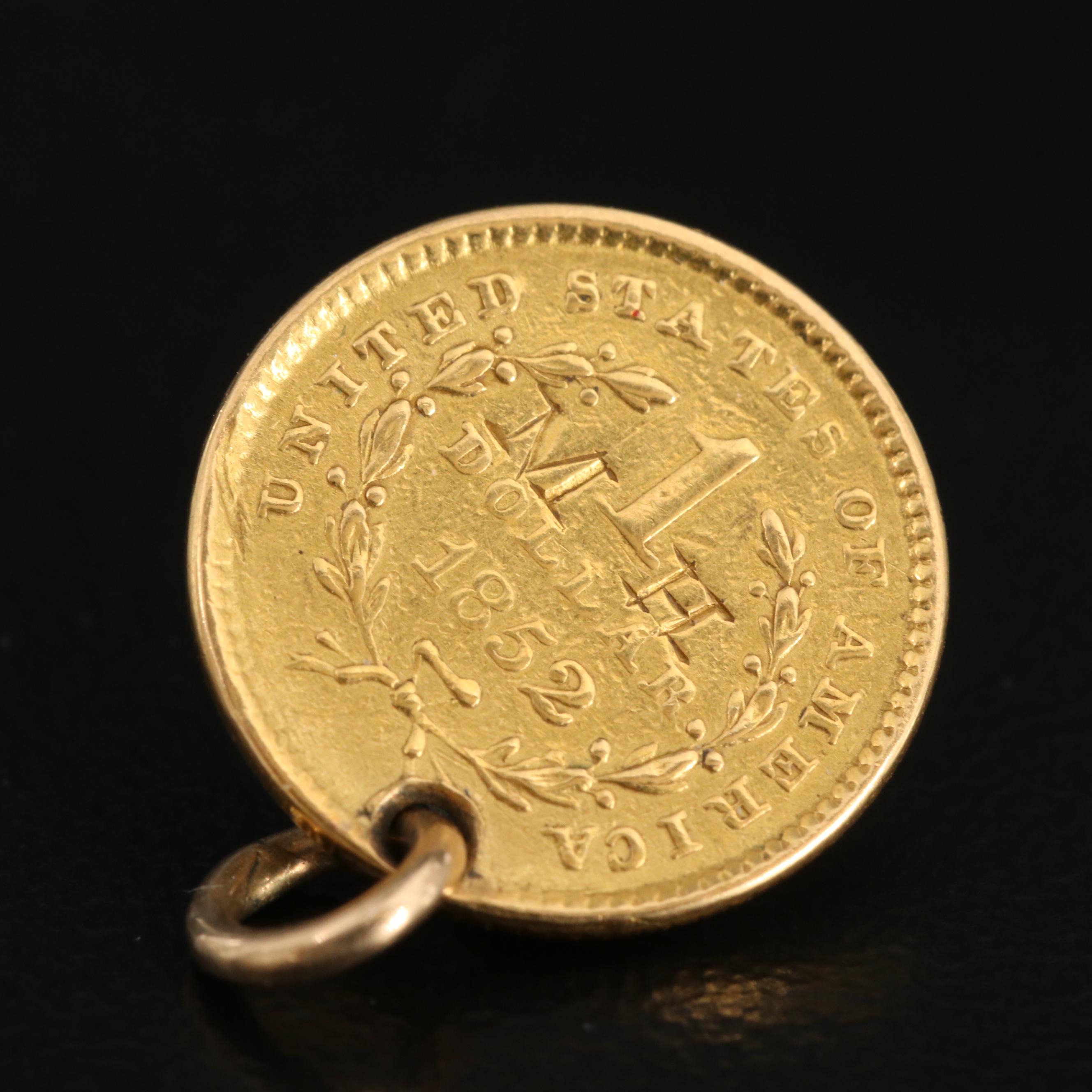 14K Pendant with 22K Monogrammed 1852 Liberty Head Gold Dollar Coin